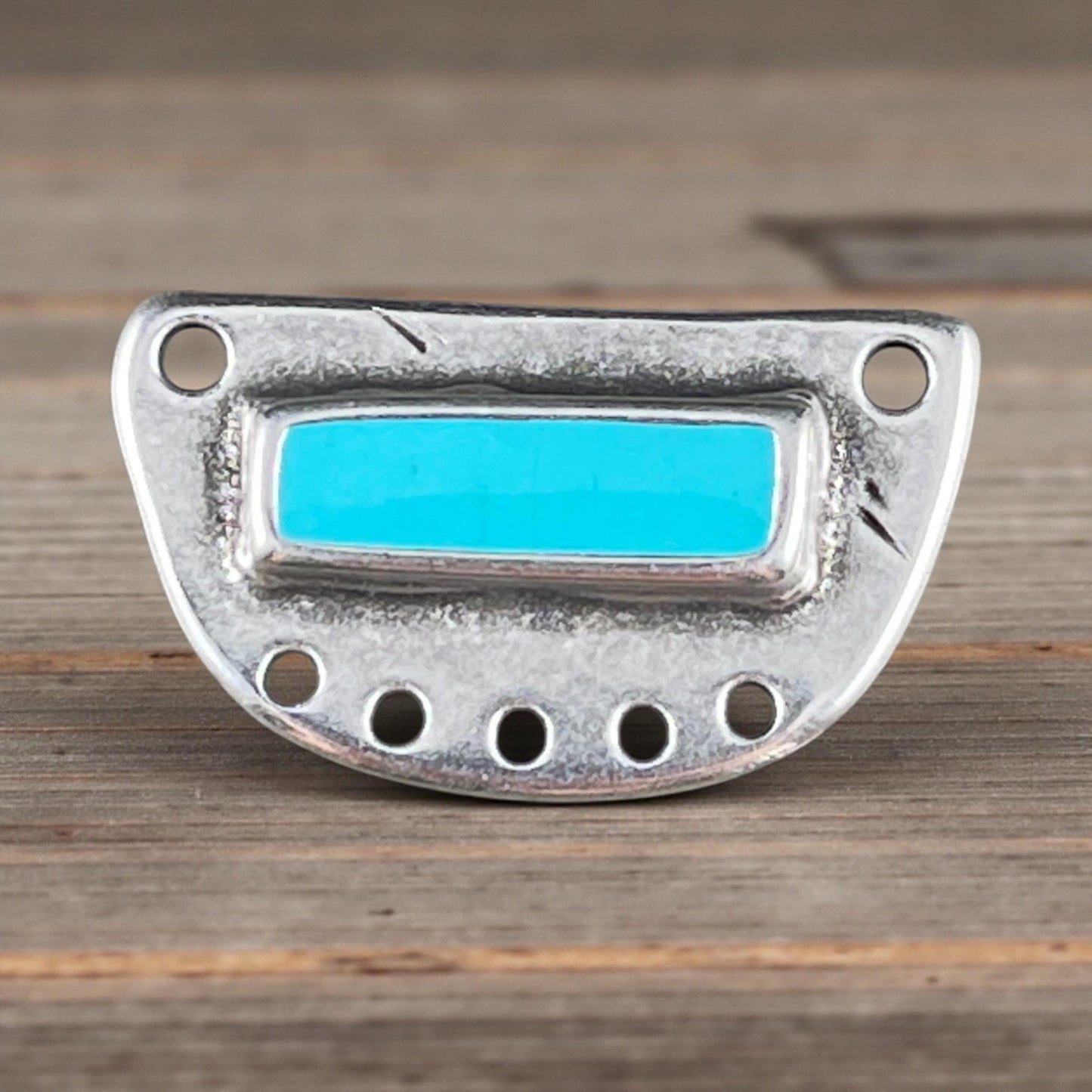 Turquoise Blue and Silver Chandelier Pendant, Antiqued Silver Plated Connector with Sky Blue Enamel Inlay (PF/15295-72-0299) * Qty. 2