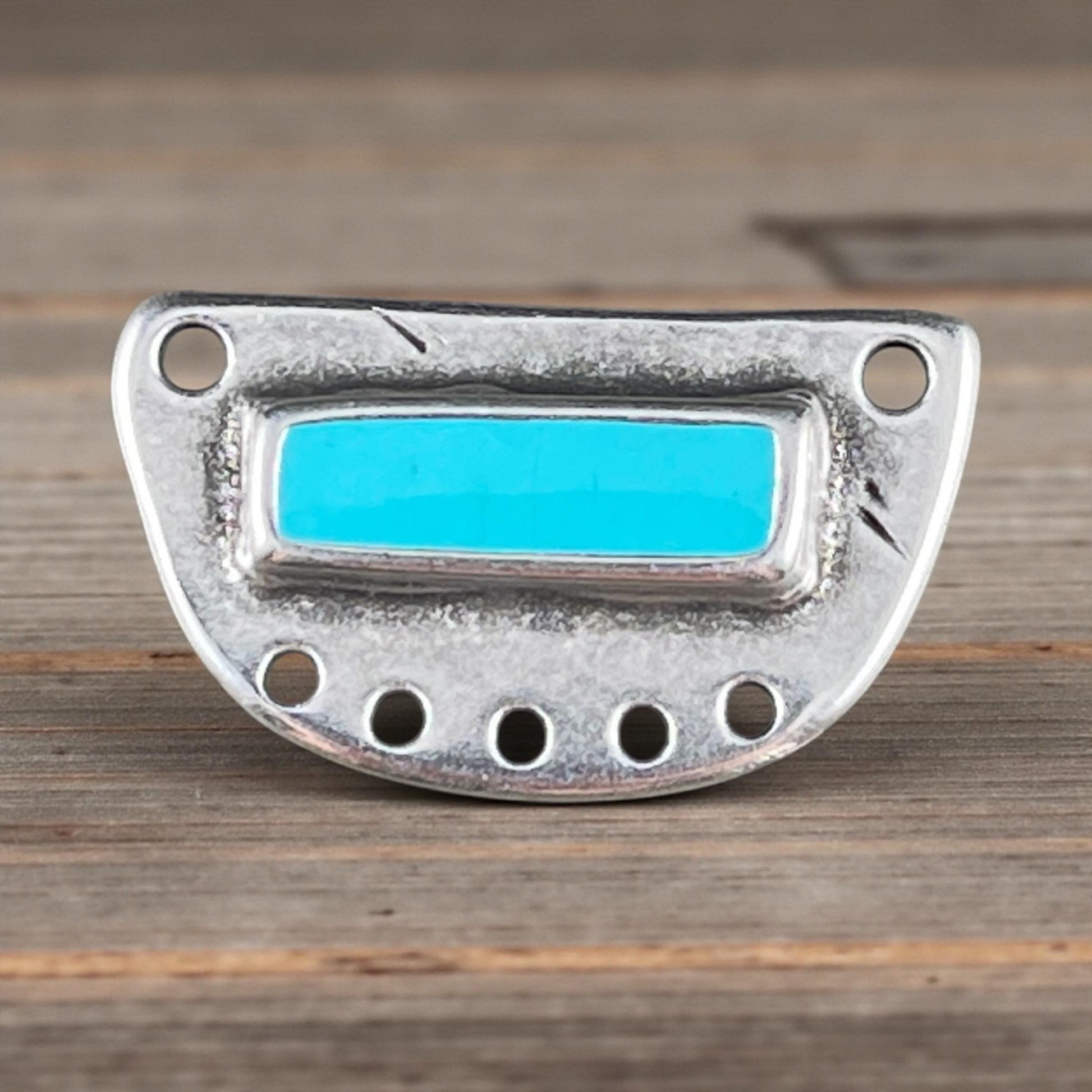 Turquoise Blue and Silver Chandelier Pendant, Antiqued Silver Plated Connector with Sky Blue Enamel Inlay (PF/15295-72-0299) * Qty. 2