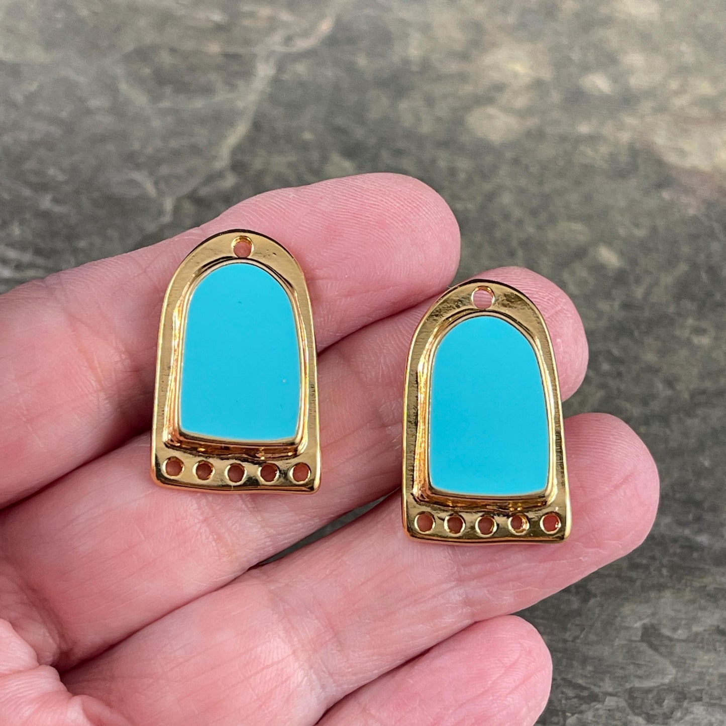 24k Gold Plated Connector/Pendant/Charm with Turquoise Blue Enamel Inlay, Nickel Free Geometric Pendant (PF/15294-13-0299) * Qty. 2
