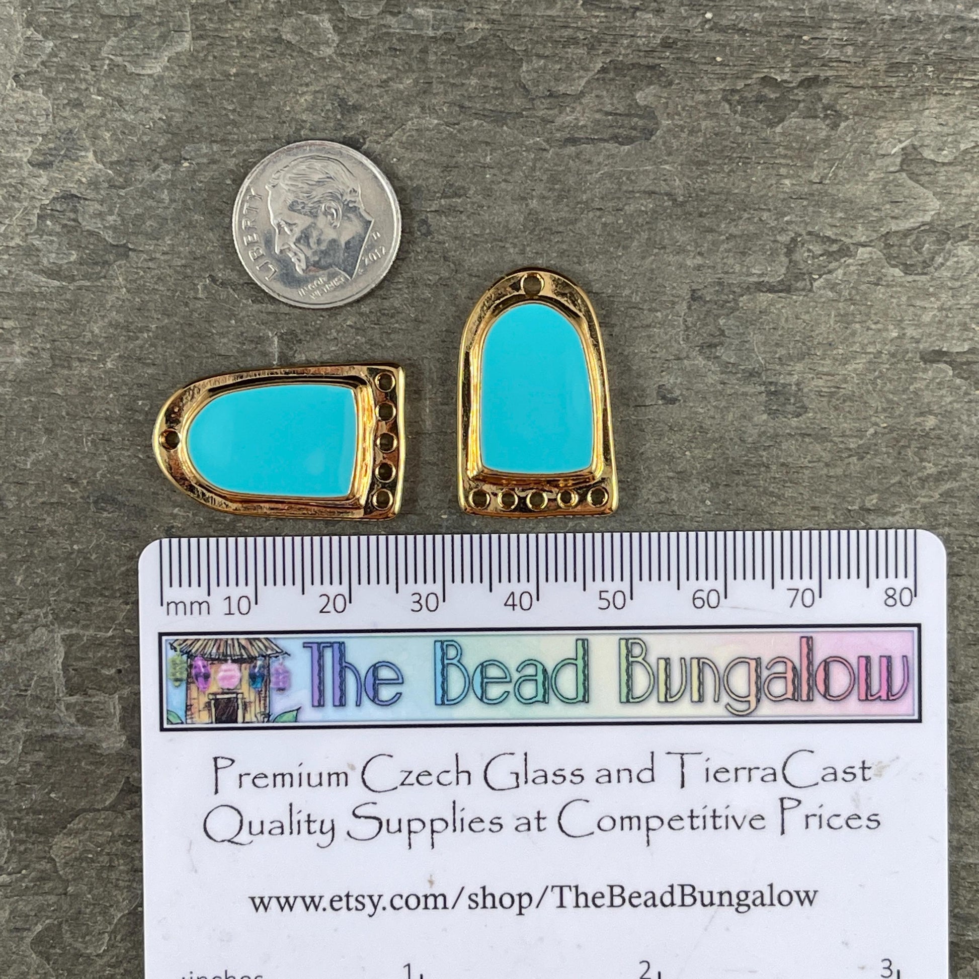 24k Gold Plated Connector/Pendant/Charm with Turquoise Blue Enamel Inlay, Nickel Free Geometric Pendant (PF/15294-13-0299) * Qty. 2