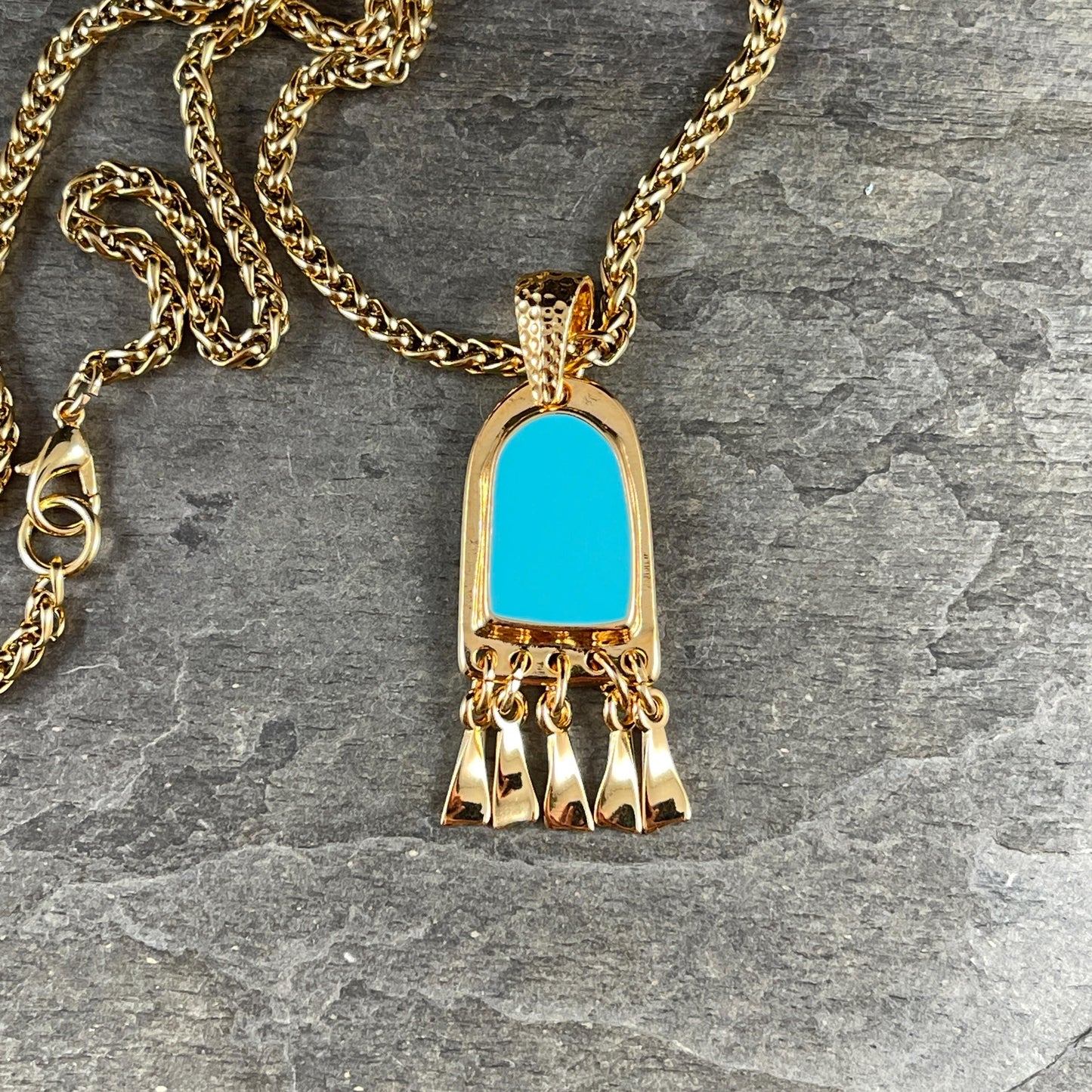 24k Gold Plated Connector/Pendant/Charm with Turquoise Blue Enamel Inlay, Nickel Free Geometric Pendant (PF/15294-13-0299) * Qty. 2