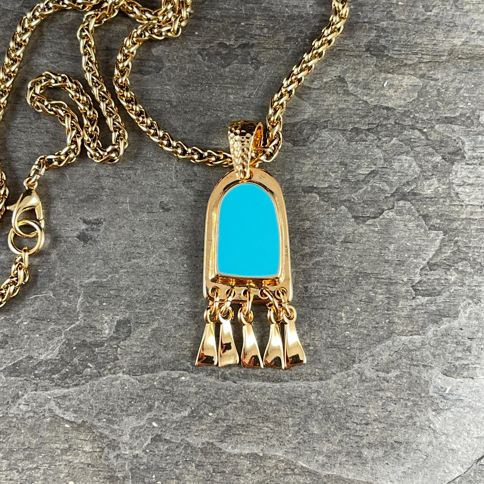 24k Gold Plated Connector/Pendant/Charm with Turquoise Blue Enamel Inlay, Nickel Free Geometric Pendant (PF/15294-13-0299) * Qty. 2