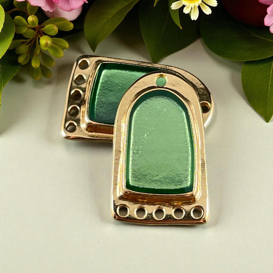 24k Gold Plated Connector/Pendant/Charm with Peridot Enamel Inlay, Nickel Free Geometric Pendant (PF/15294-13-0556) * Qty. 2