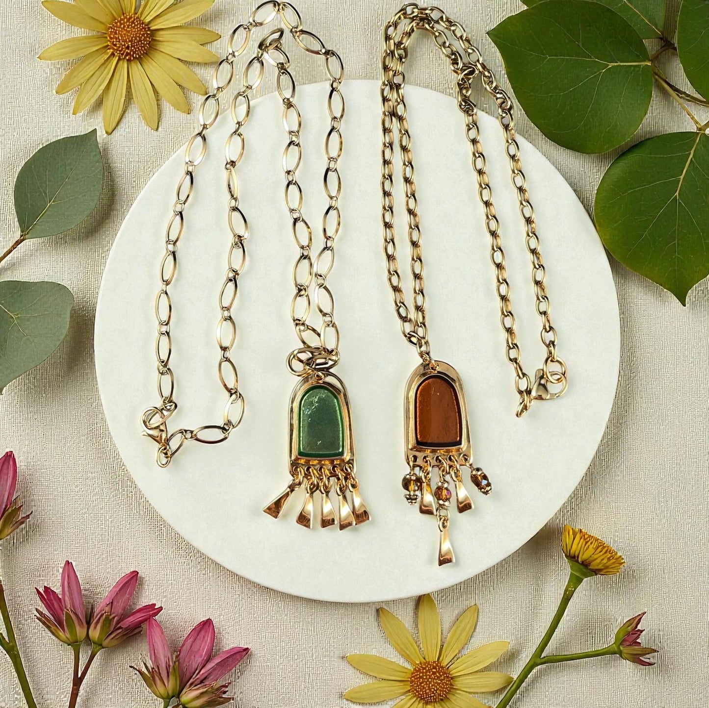 24k Gold Plated Connector/Pendant/Charm with Topaz Enamel Inlay, Nickel Free Geometric Pendant (PF/15294-13-0552) * Qty. 2