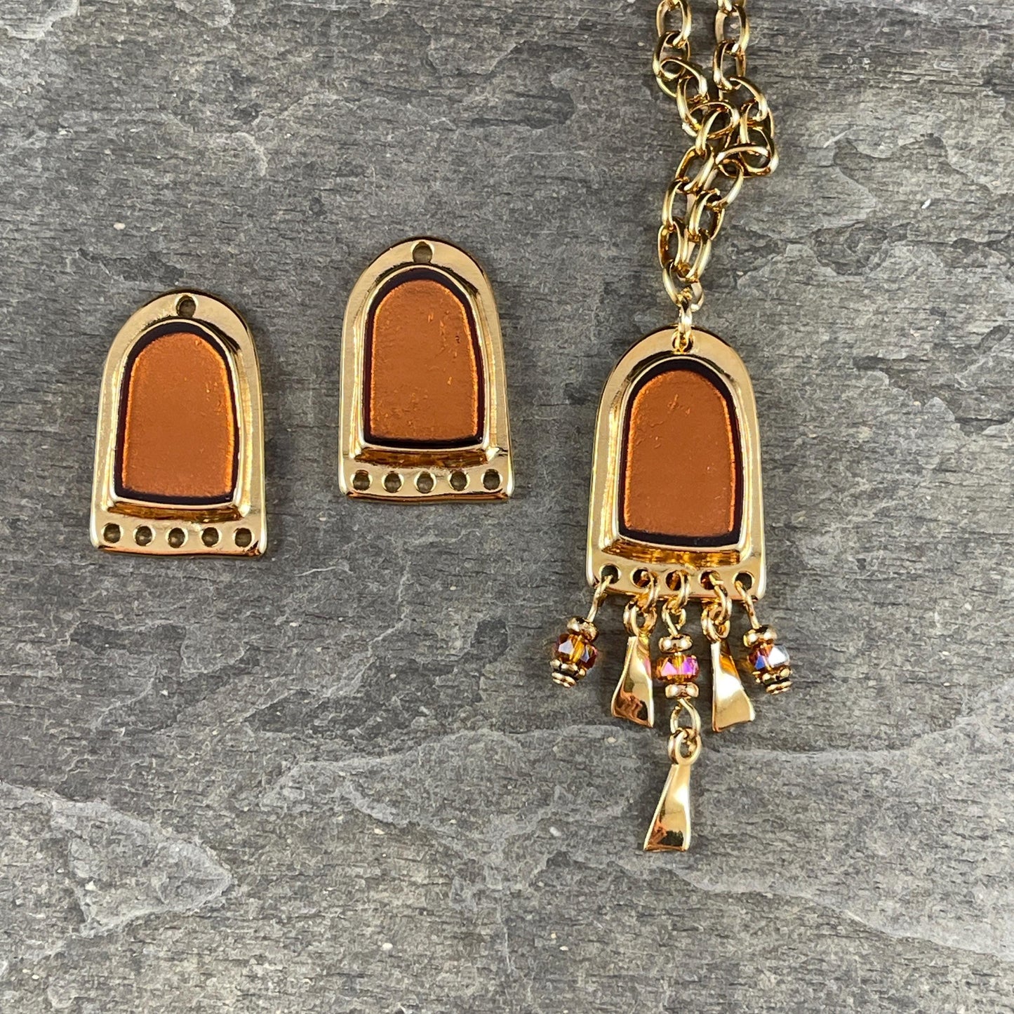 24k Gold Plated Connector/Pendant/Charm with Topaz Enamel Inlay, Nickel Free Geometric Pendant (PF/15294-13-0552) * Qty. 2