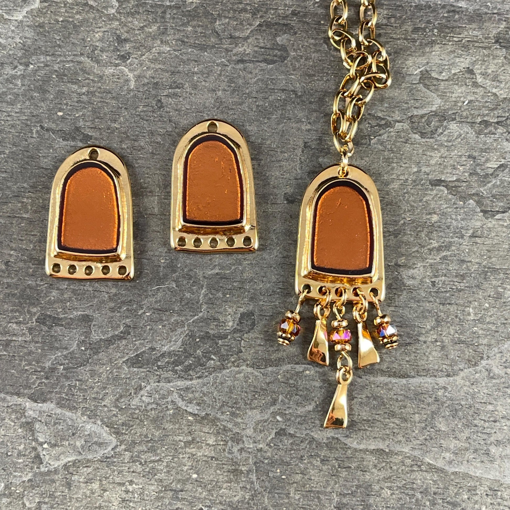 24k Gold Plated Connector/Pendant/Charm with Topaz Enamel Inlay, Nickel Free Geometric Pendant (PF/15294-13-0552) * Qty. 2