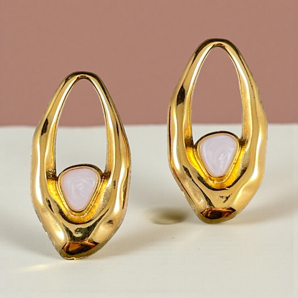 24k Gold Plated Oval Pendant with Pearl White Enamel Accent (PF/15301-13-0817) * Qty. 2