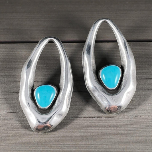 Antiqued Silver Plated Oval Pendant with Turquoise Blue Enamel Accent (PF/15301-72-9299) * Qty. 3