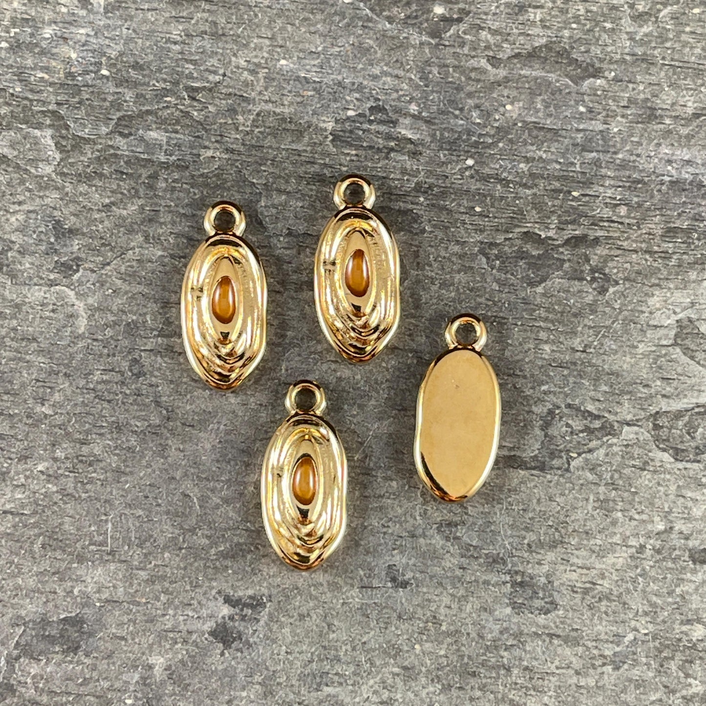 24k Gold Plated 18x8mm Oval Charm with Topaz Enamel Center (PF/15313-13-0563) * Qty. 4
