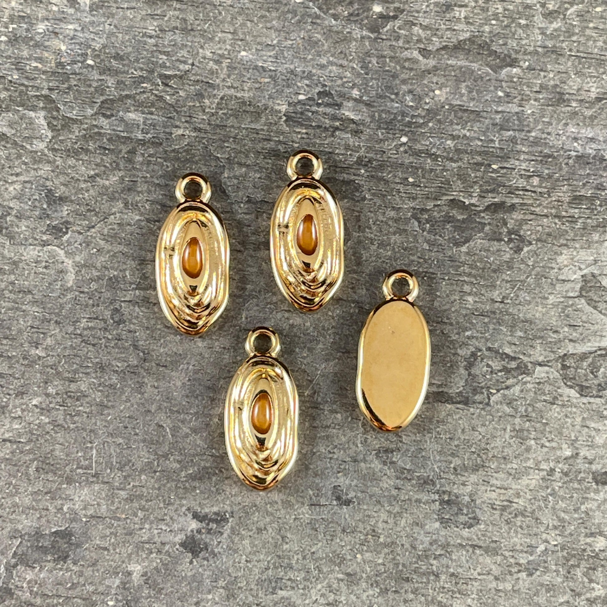 24k Gold Plated 18x8mm Oval Charm with Topaz Enamel Center (PF/15313-13-0563) * Qty. 4