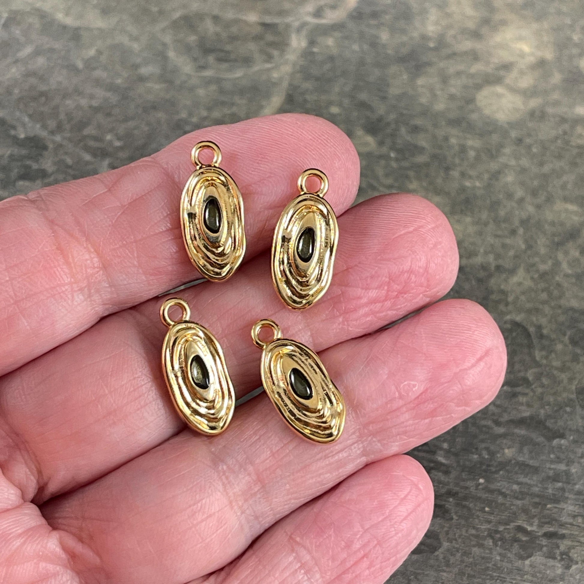 24k Gold Plated 18x8mm Oval Charm with Smokey Black Enamel Center (PF/15313-13-0565) * Qty. 4