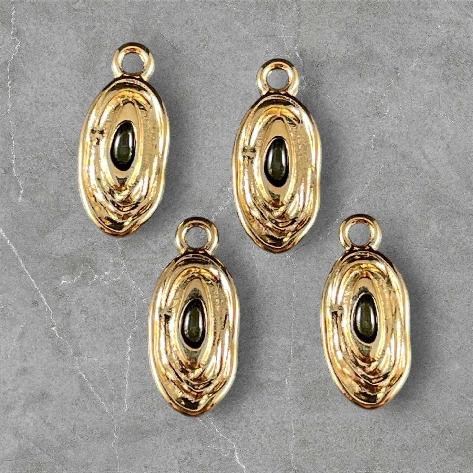 24k Gold Plated 18x8mm Oval Charm with Smokey Black Enamel Center (PF/15313-13-0565) * Qty. 4