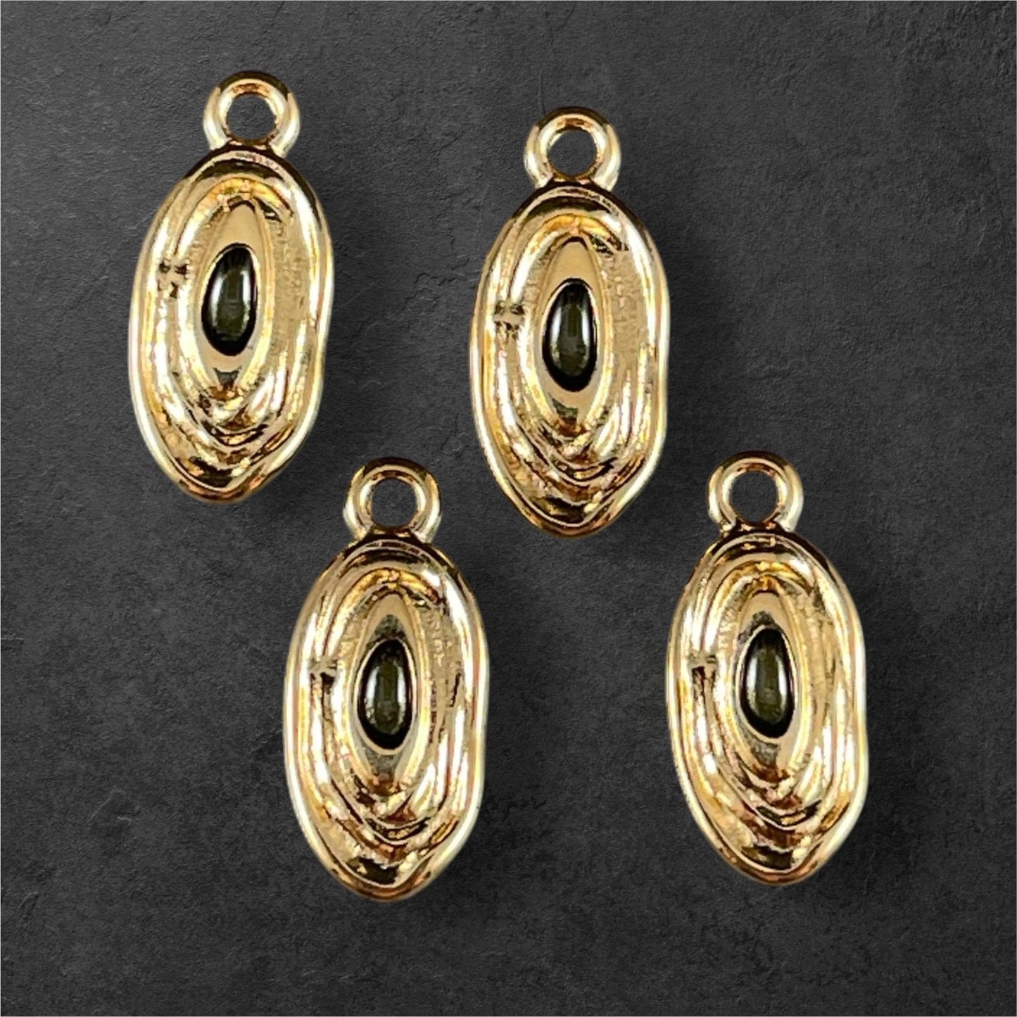 24k Gold Plated 18x8mm Oval Charm with Smokey Black Enamel Center (PF/15313-13-0565) * Qty. 4