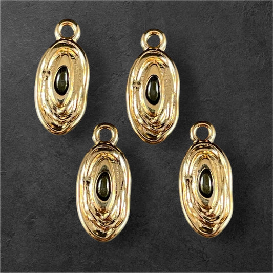 24k Gold Plated 18x8mm Oval Charm with Smokey Black Enamel Center (PF/15313-13-0565) * Qty. 4