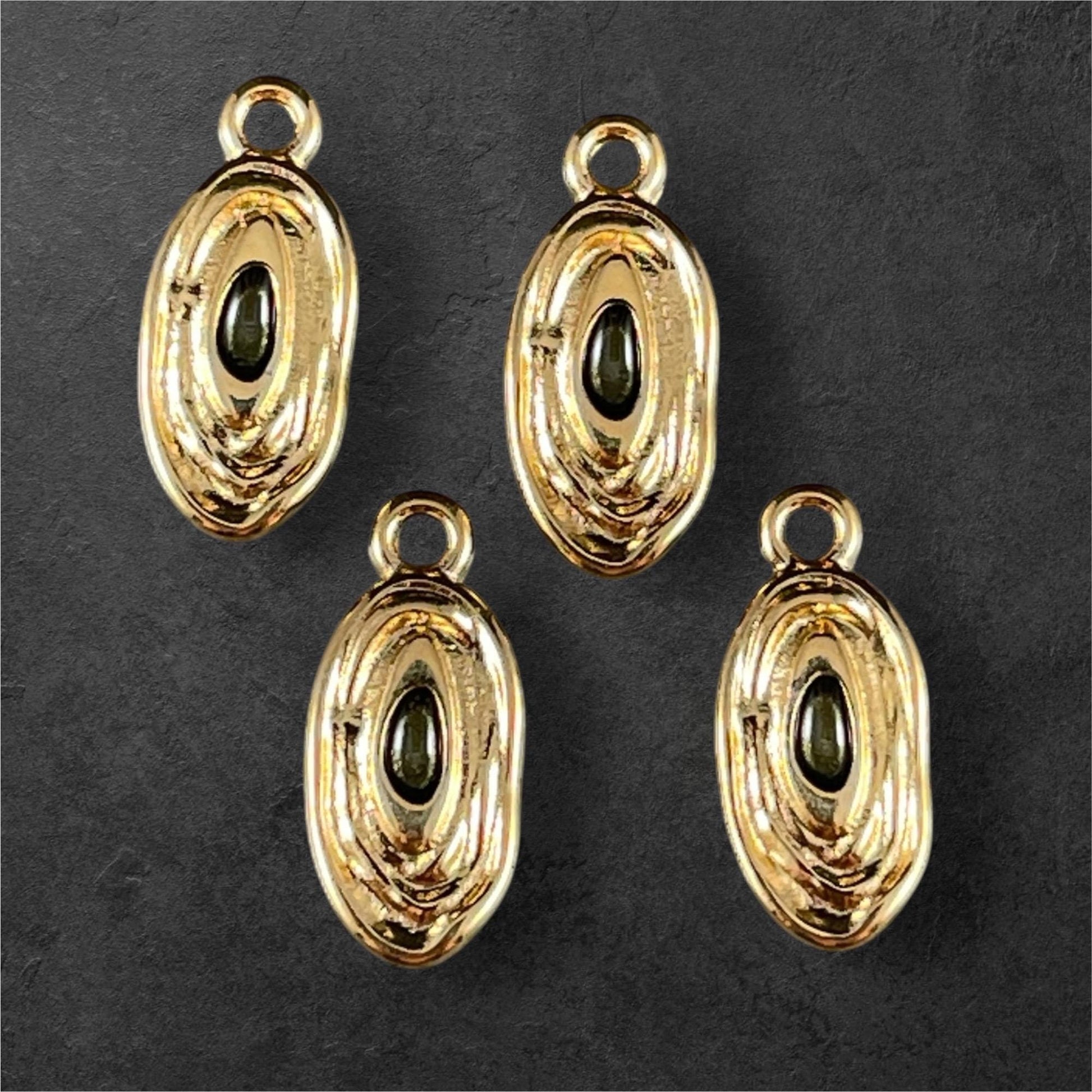 24k Gold Plated 18x8mm Oval Charm with Smokey Black Enamel Center (PF/15313-13-0565) * Qty. 4
