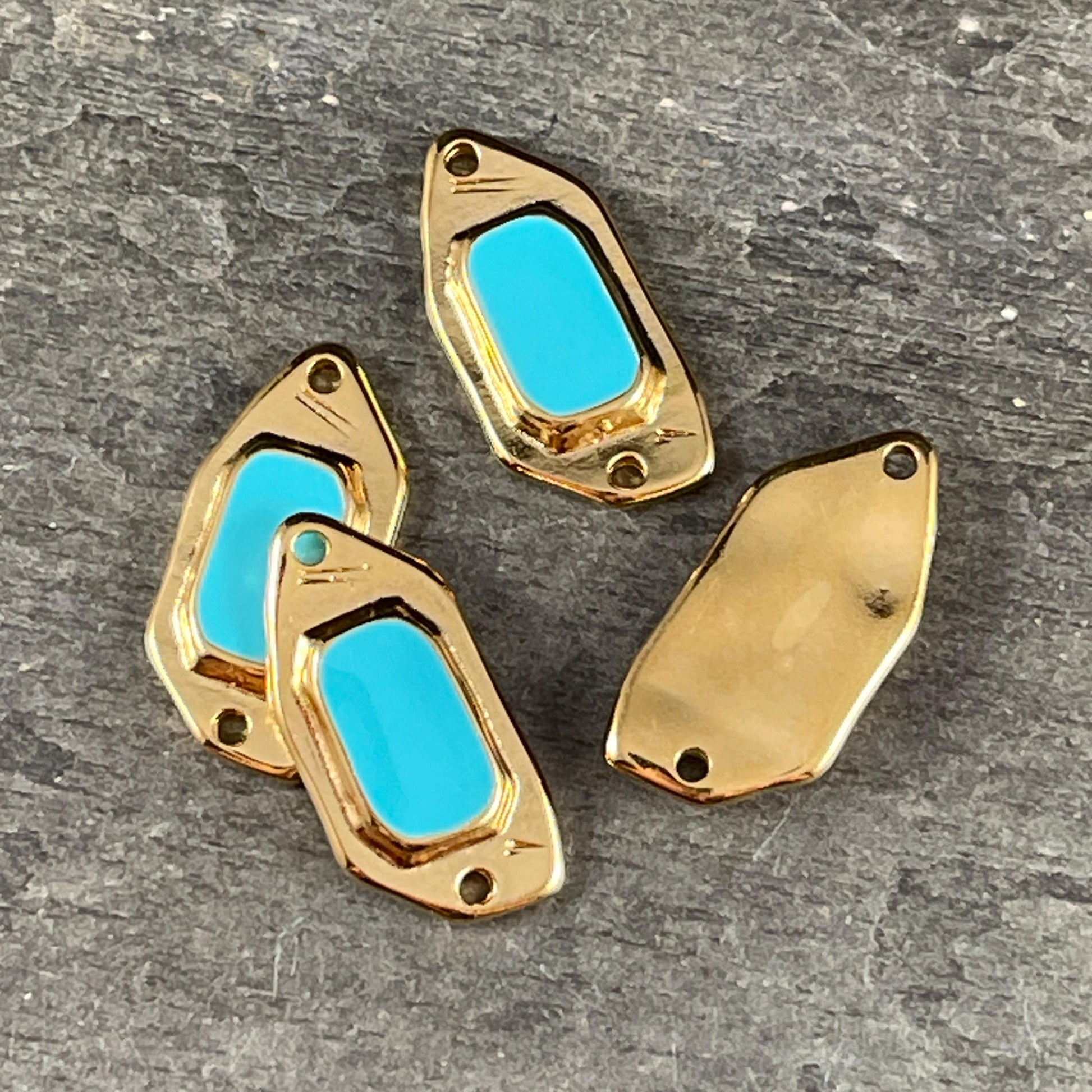 Pacific Blue and Gold Connector, 24k Gold Plated Link with Pacific Blue Enamel Inlay (PF/15296-13-0538) * Qty. 2