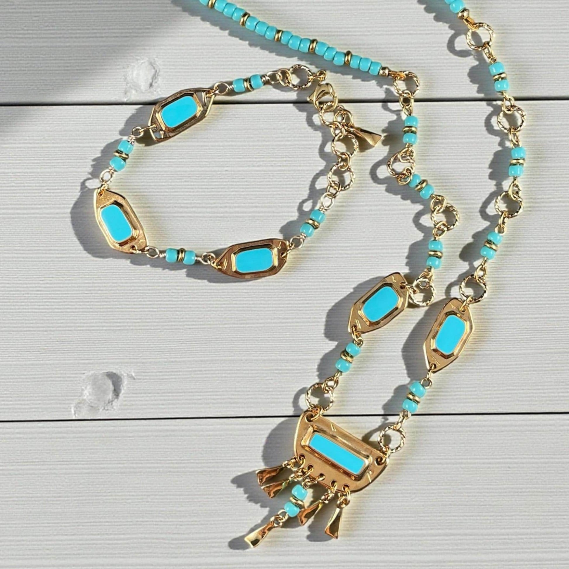 Pacific Blue and Gold Connector, 24k Gold Plated Link with Pacific Blue Enamel Inlay (PF/15296-13-0538) * Qty. 2