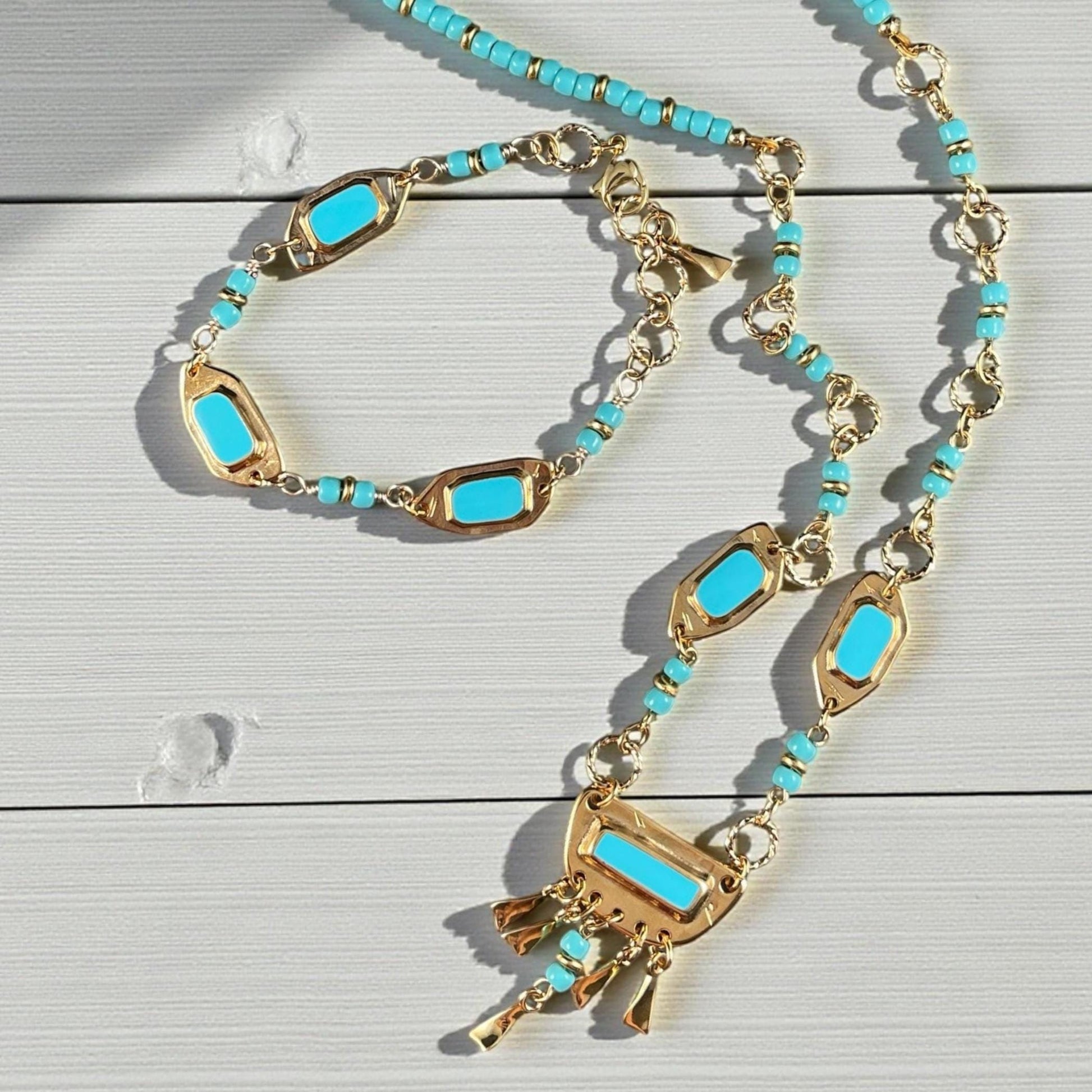 24k Gold Plated Polygon Link with Turquoise Blue Enamel (PF/15296-13-0299) * Qty. 2