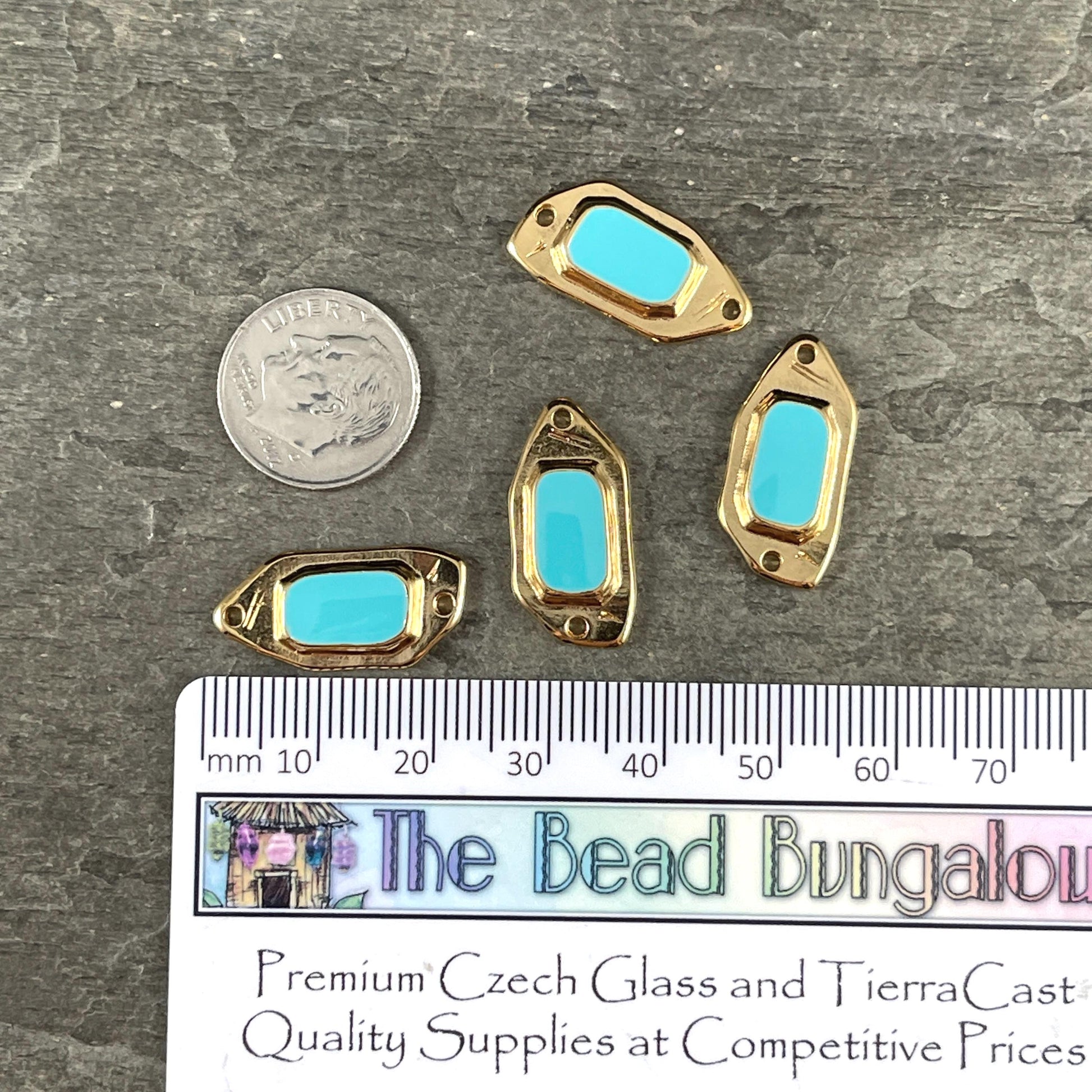 Pacific Blue and Gold Connector, 24k Gold Plated Link with Pacific Blue Enamel Inlay (PF/15296-13-0538) * Qty. 2