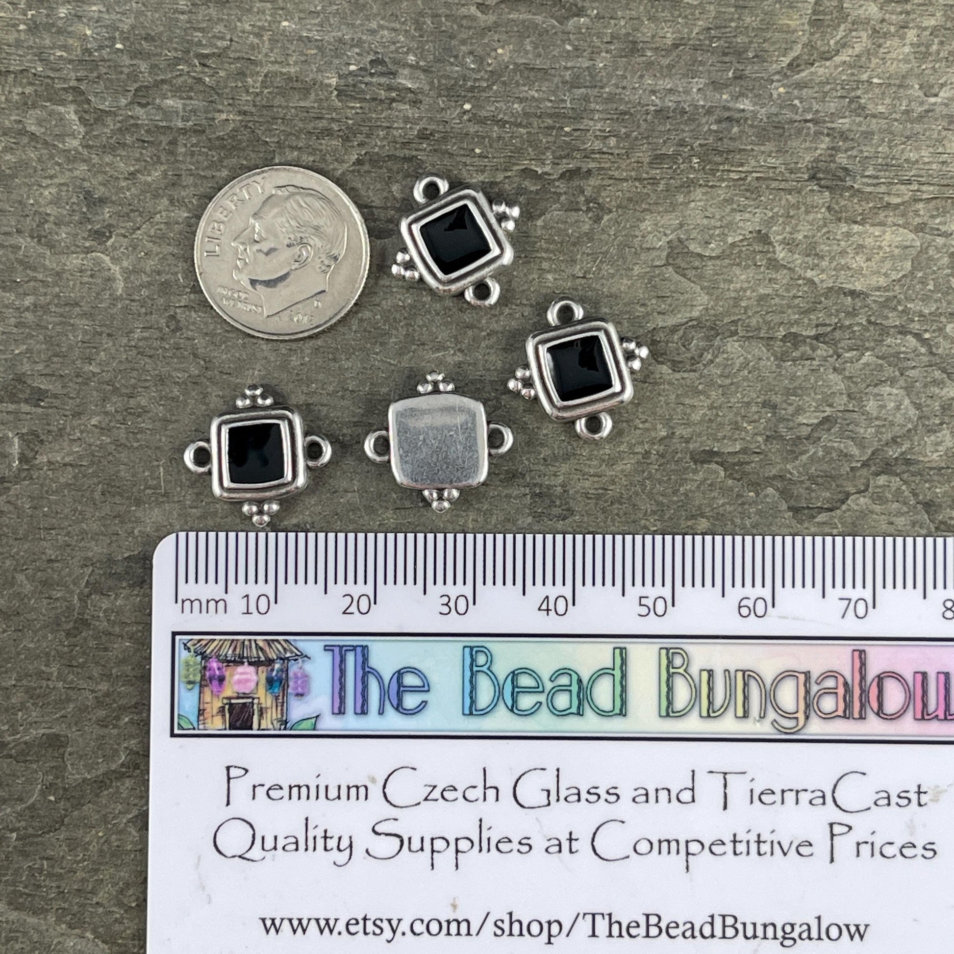 Antiqued Silver Plated 15mm Square Link with Black Enamel Inlay (PF/14239-72-0222) * Qty. 6