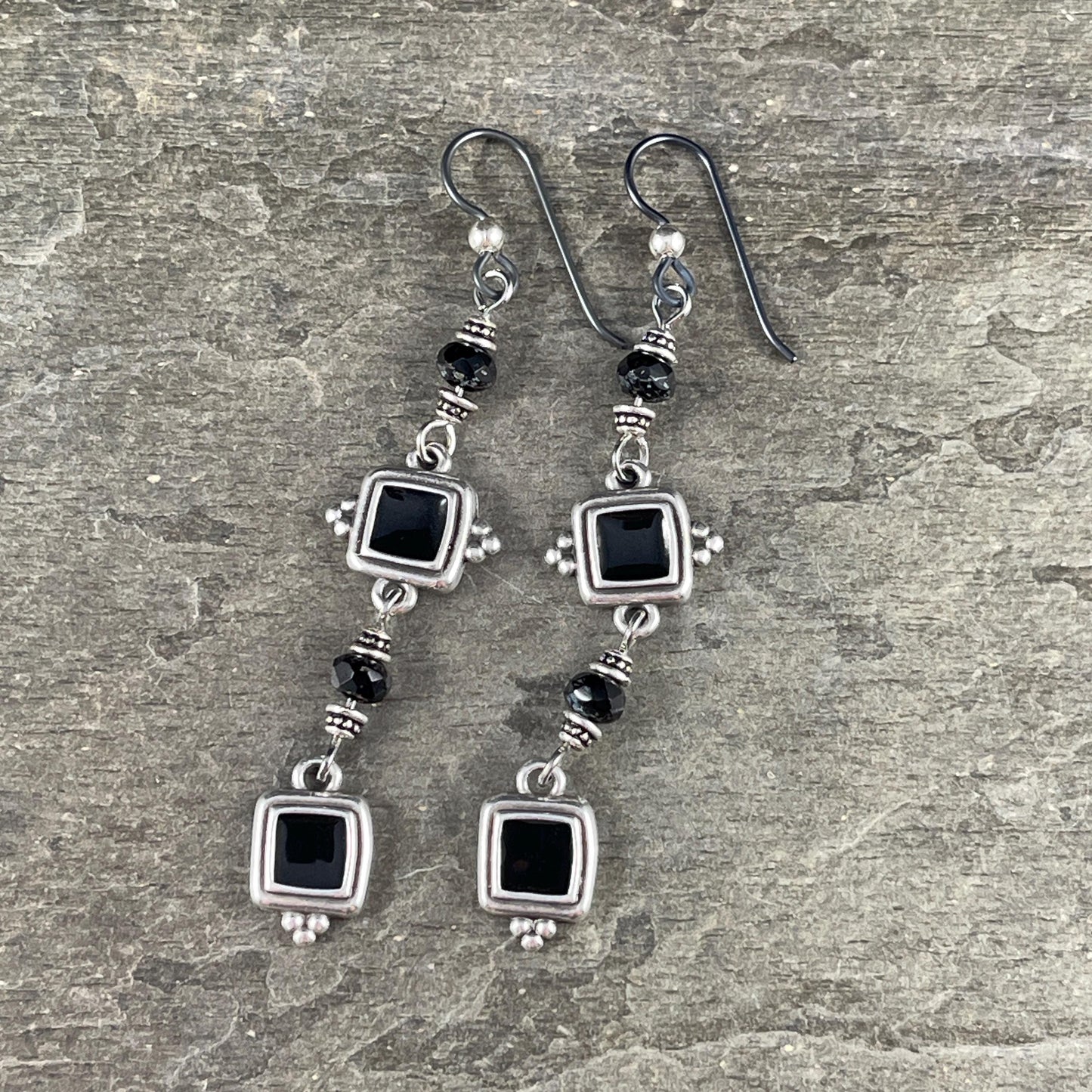 Antiqued Silver Plated 15mm Square Link with Black Enamel Inlay (PF/14239-72-0222) * Qty. 6