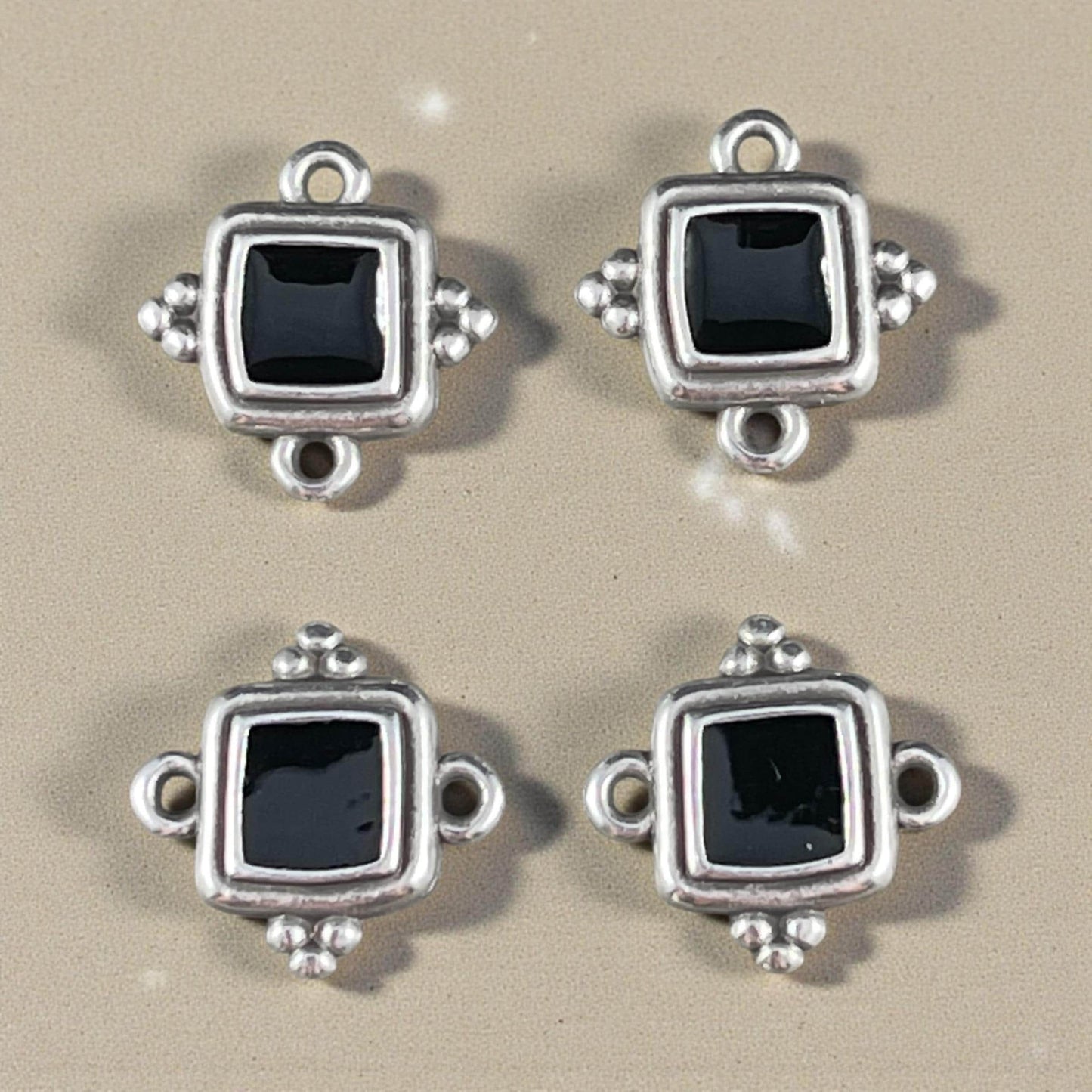 Antiqued Silver Plated 15mm Square Link with Black Enamel Inlay (PF/14239-72-0222) * Qty. 6