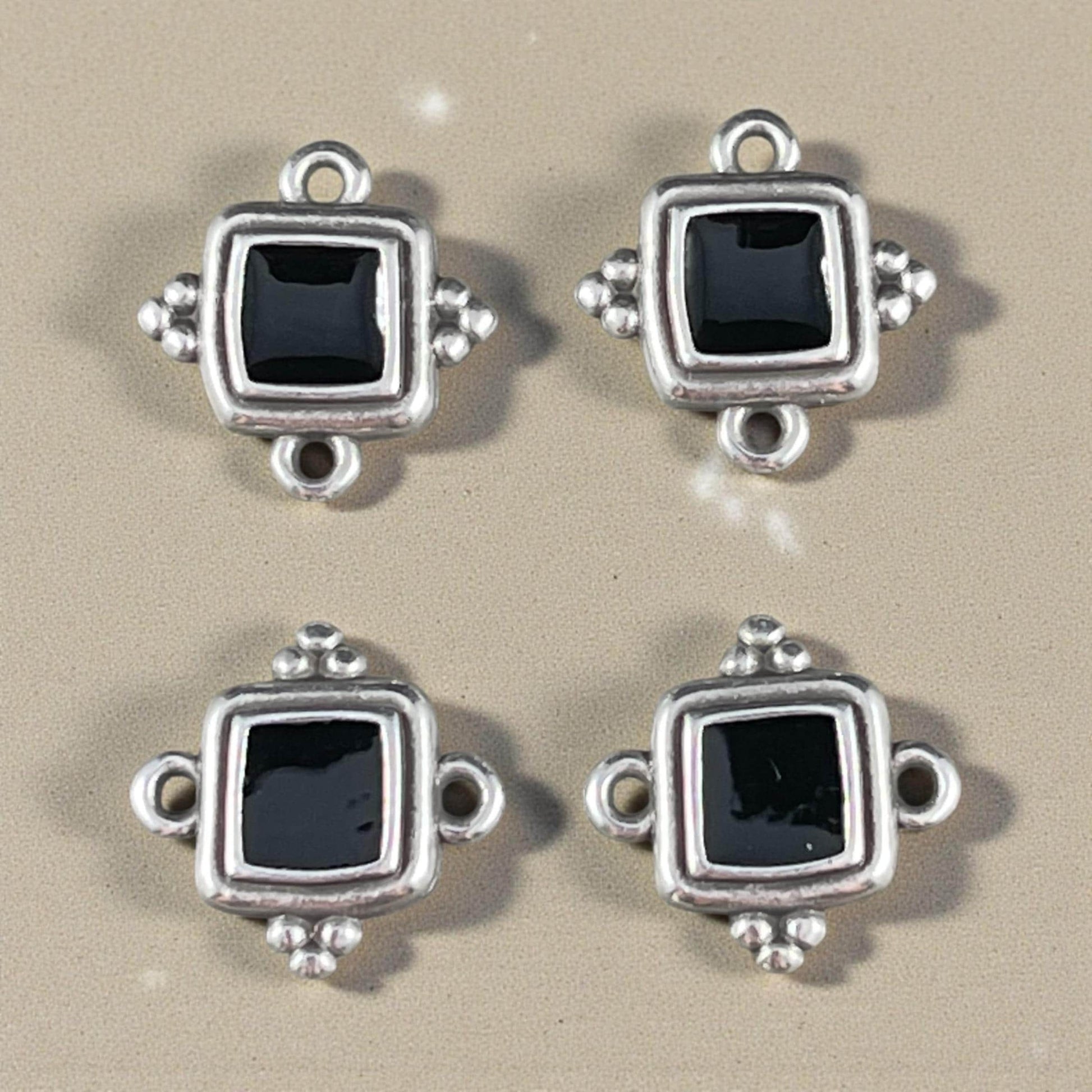 Antiqued Silver Plated 15mm Square Link with Black Enamel Inlay (PF/14239-72-0222) * Qty. 6