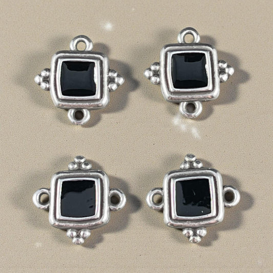 Antiqued Silver Plated 15mm Square Link with Black Enamel Inlay (PF/14239-72-0222) * Qty. 6