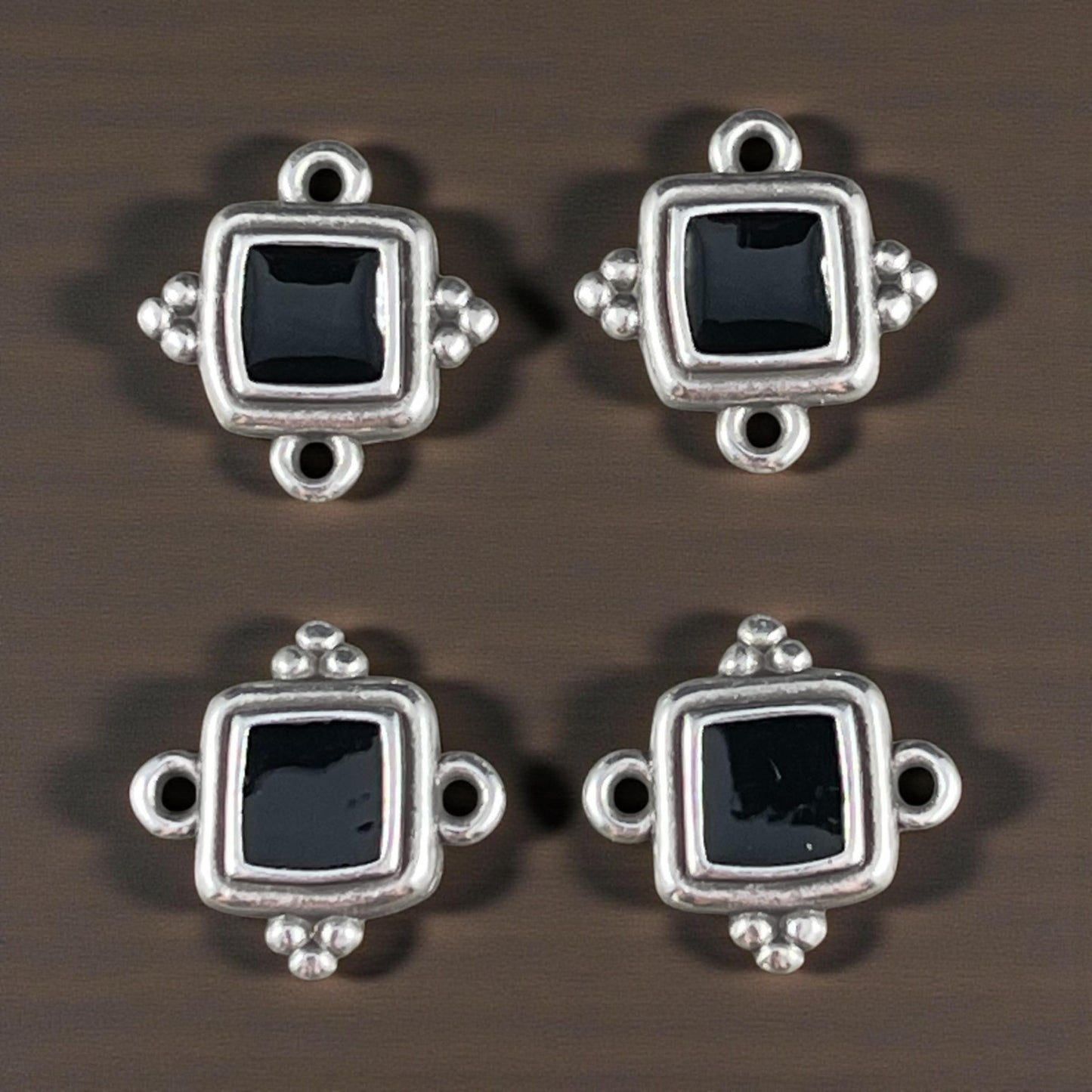 Antiqued Silver Plated 15mm Square Link with Black Enamel Inlay (PF/14239-72-0222) * Qty. 6