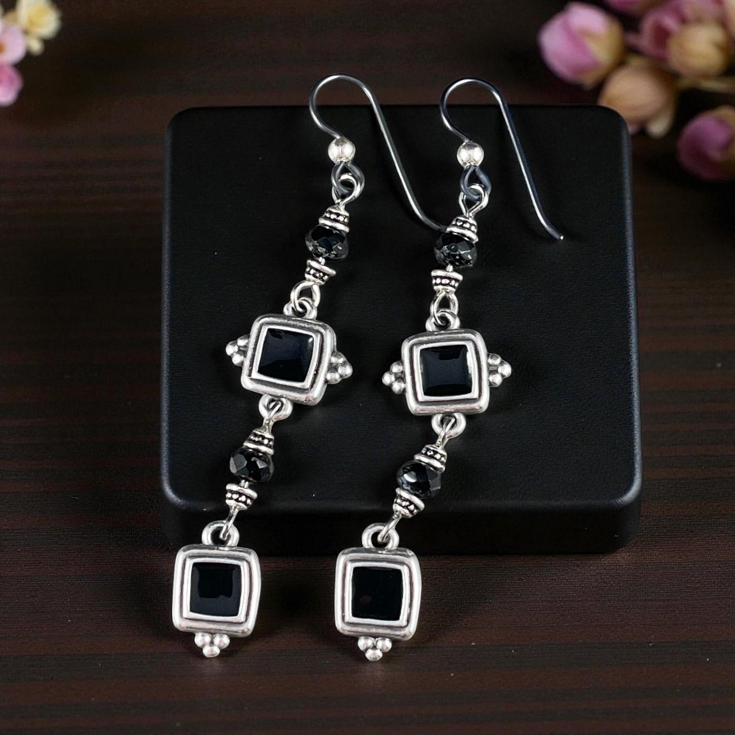 Antiqued Silver Plated 15mm Square Link with Black Enamel Inlay (PF/14239-72-0222) * Qty. 6