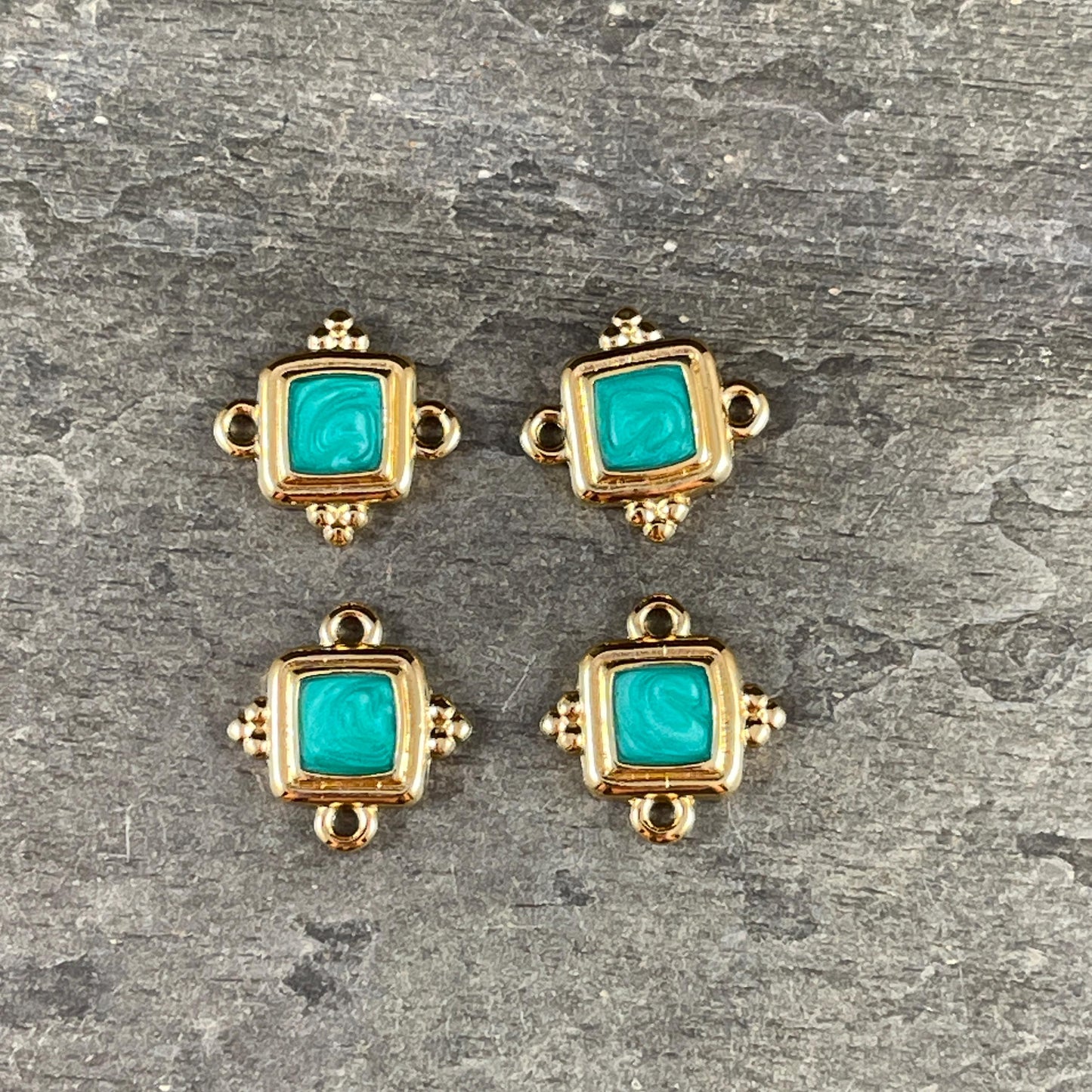 24k Gold Plated 15mm Square Link with Green Pearl Enamel Inlay (PF/14239-13-0815) * Qty. 6