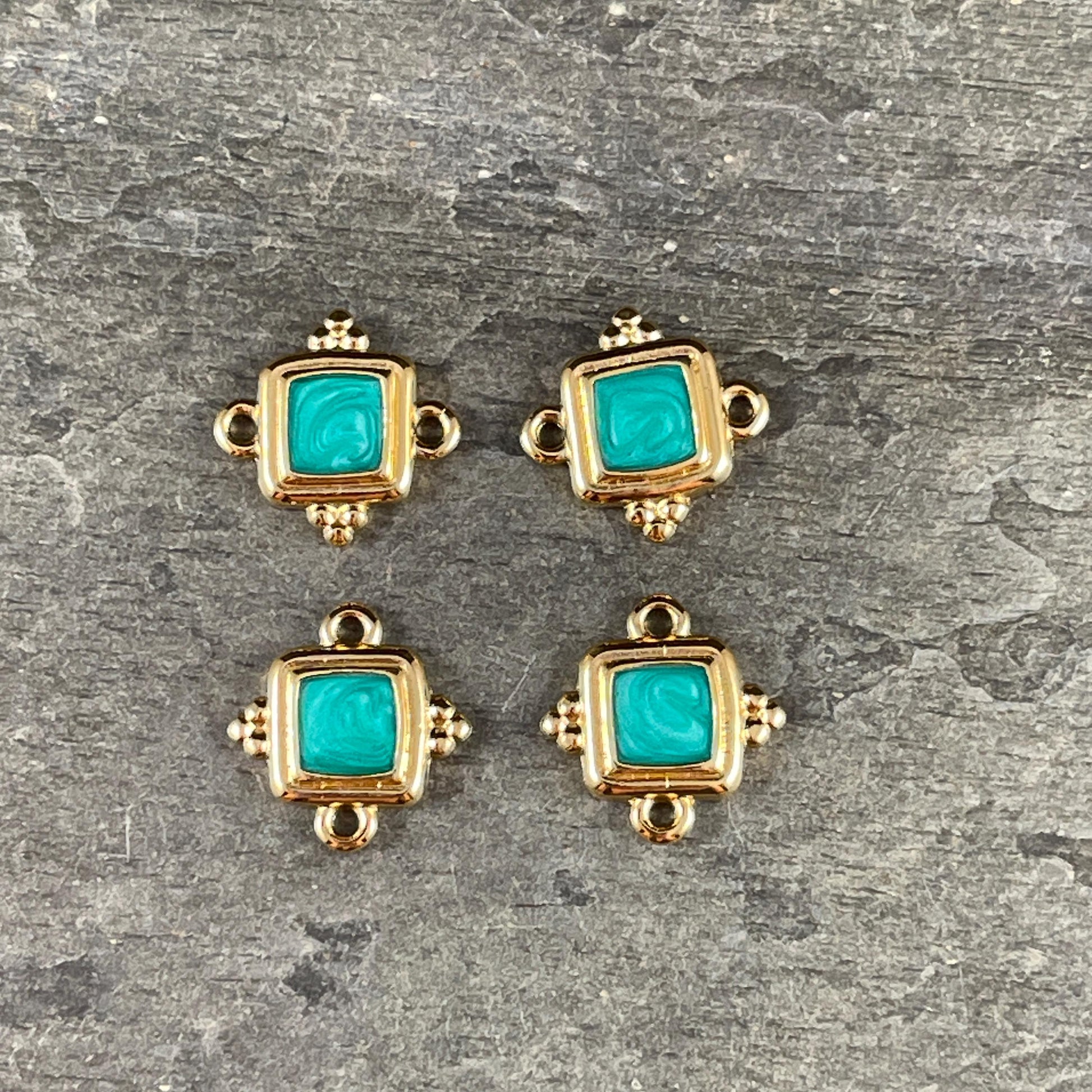 24k Gold Plated 15mm Square Link with Green Pearl Enamel Inlay (PF/14239-13-0815) * Qty. 6