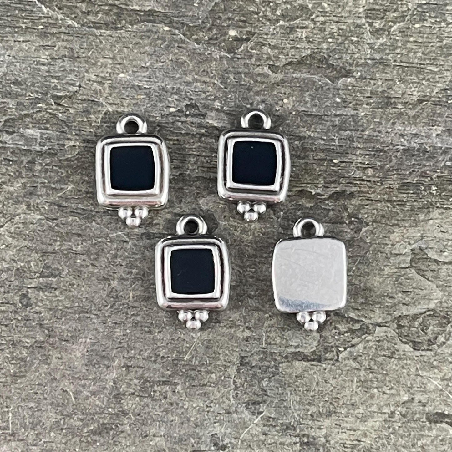 Antiqued Silver Plated 15mm Square Charm with Black Enamel Inlay (PF/14241-72-0222) * Qty. 6