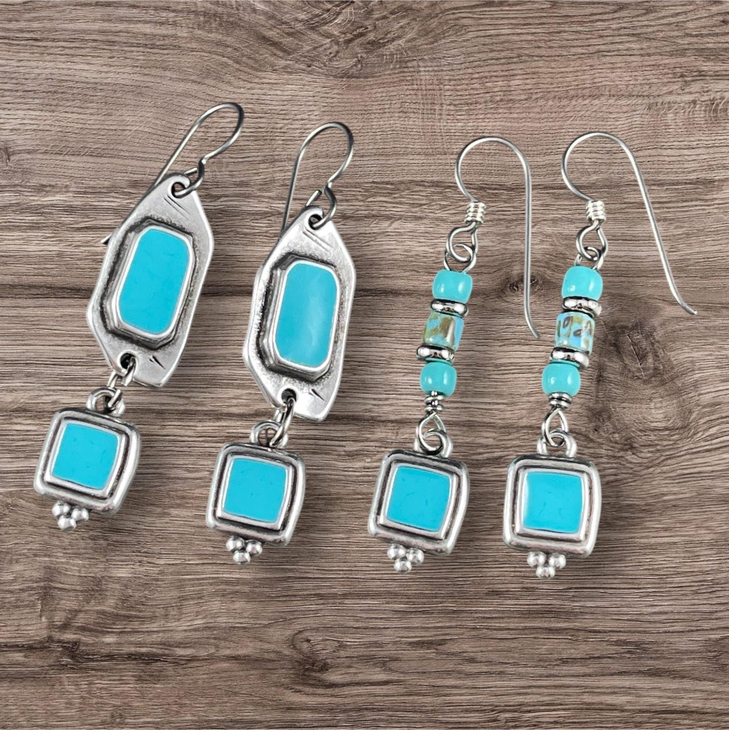 Antiqued Silver Plated 15mm Square Charm with Turquoise Blue Enamel Inlay (PF/14241-72-0299) * Qty. 6