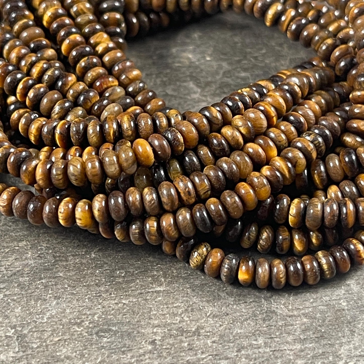 Gemstone Beads - 4x2mm Heishi Rondelle (Tiger Eye) * 15" strand