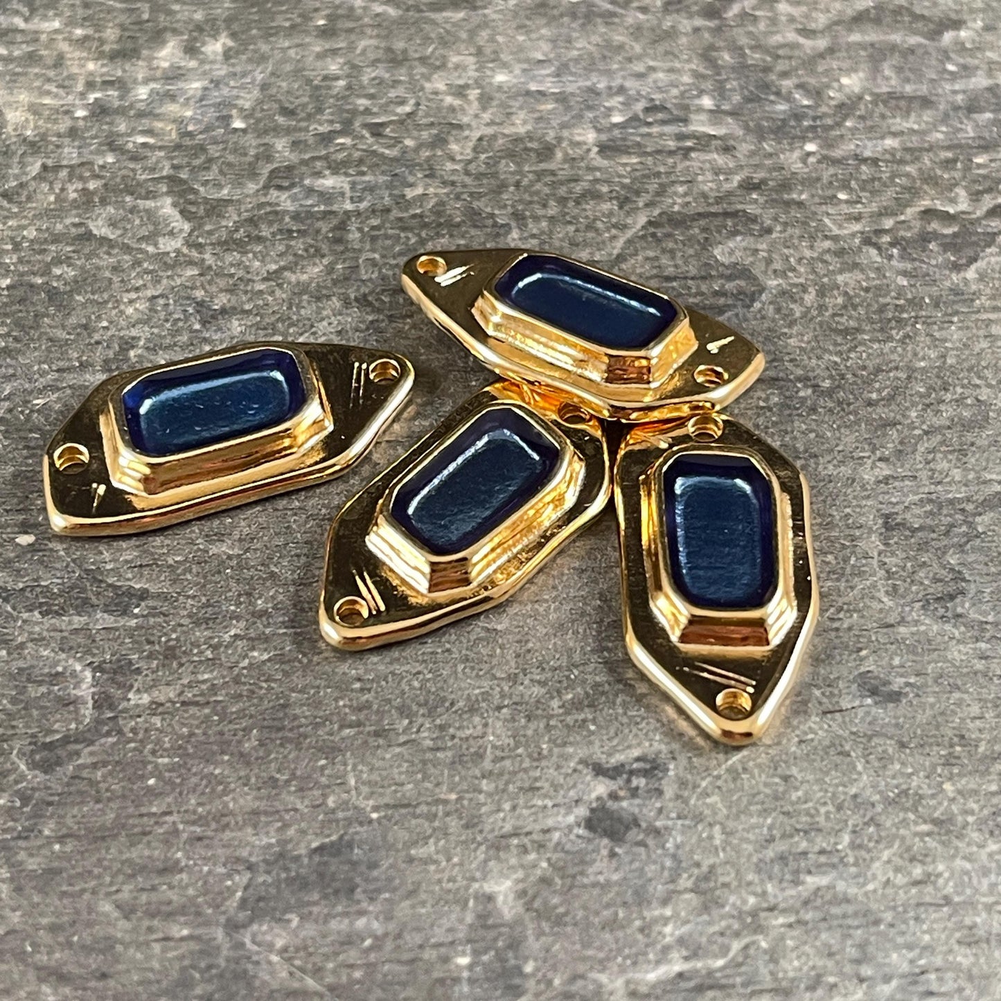 24k Gold Plated Link with Pacific Blue Enamel Inlay (PF/15296-13-0538) * Qty. 2