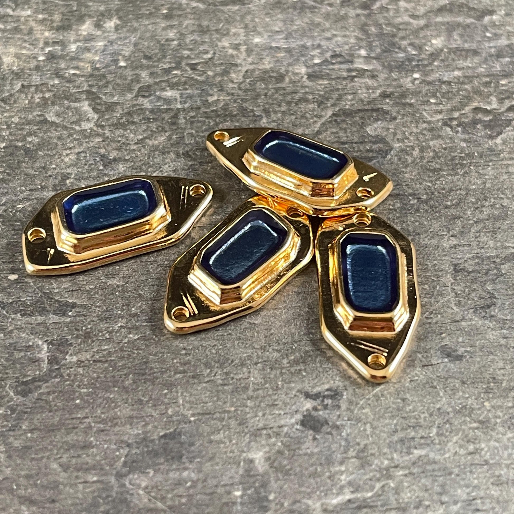 24k Gold Plated Link with Pacific Blue Enamel Inlay (PF/15296-13-0538) * Qty. 2