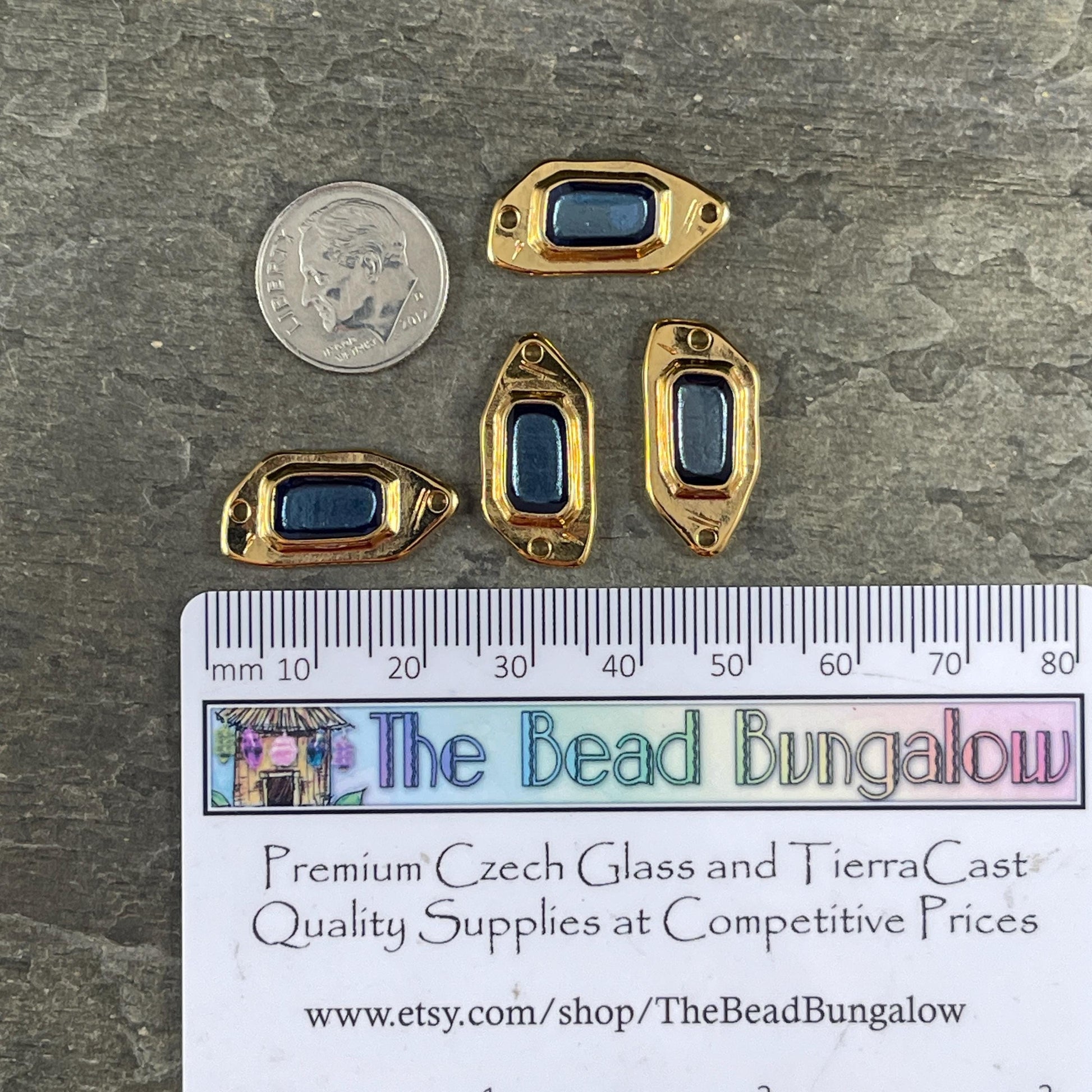 24k Gold Plated Link with Pacific Blue Enamel Inlay (PF/15296-13-0538) * Qty. 2
