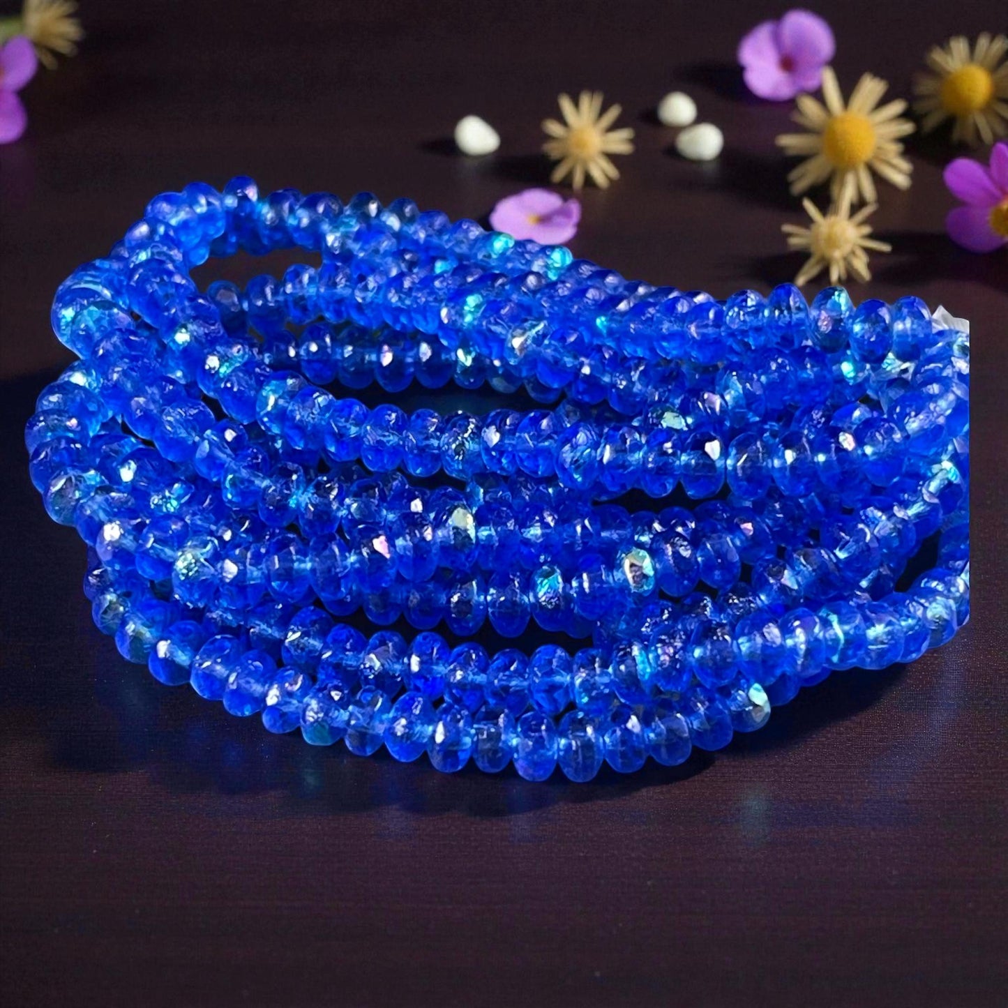 Czech Glass Beads - Dark Sapphire Blue Faceted Rondelles, 4x2.5mm with Etched and AB Finish (RON3/N-0459B) * Qty. 50