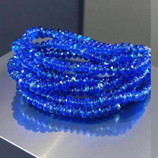 Czech Glass Beads - Dark Sapphire Blue Faceted Rondelles, 4x2.5mm with Etched and AB Finish (RON3/N-0459B) * Qty. 50