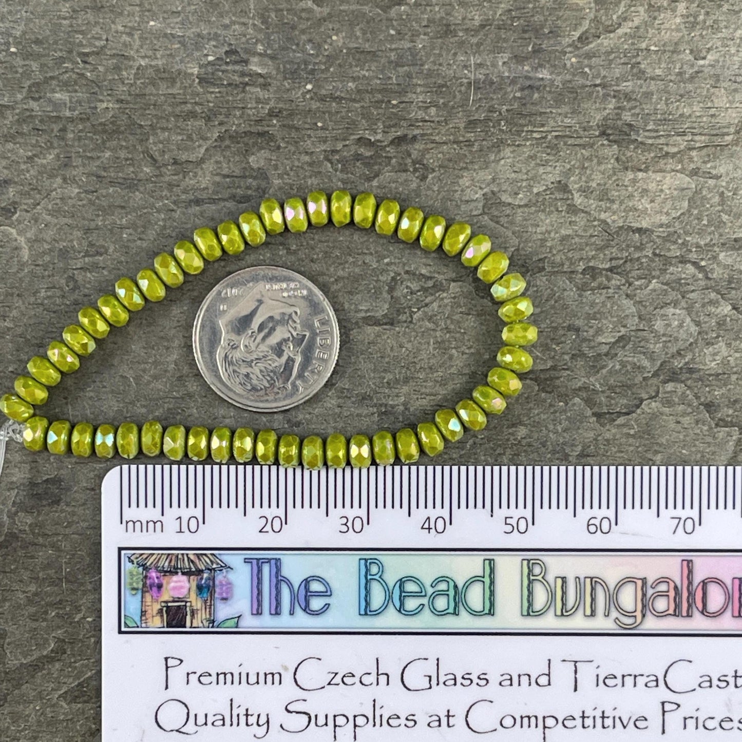 Czech Glass Beads - 4x2.5mm Faceted Rondelles, Opaque Chartreuse with AB (RON3/N-1449) * Qty. 50