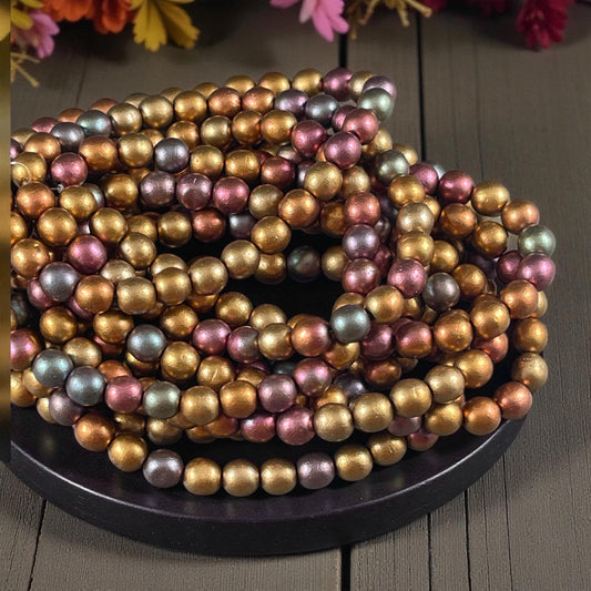 Czech Glass Beads - 6mm Round Druk, Metallic Mix, Gold Green, Copper (D6/N-083) * Qty. 30