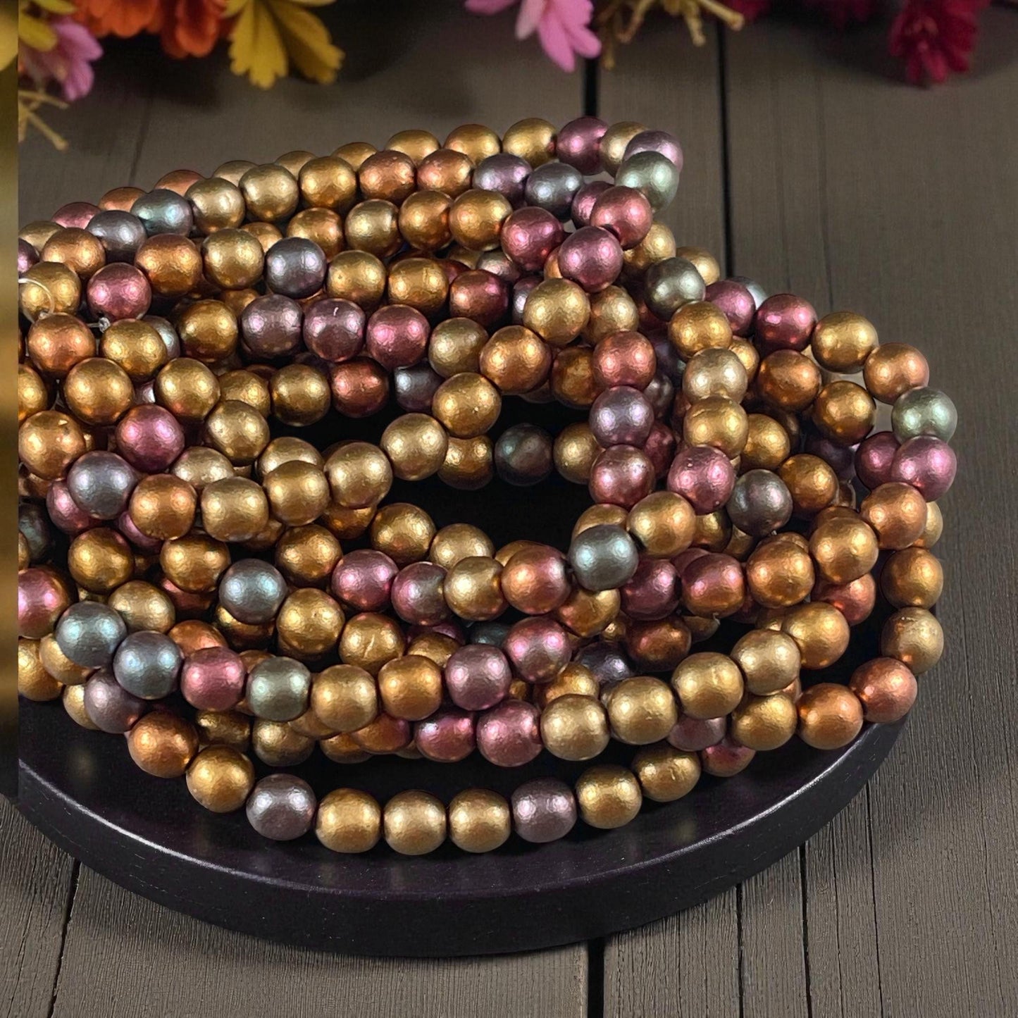 Czech Glass Beads - 6mm Round Druk, Metallic Mix, Gold Green, Copper (D6/N-083) * Qty. 30