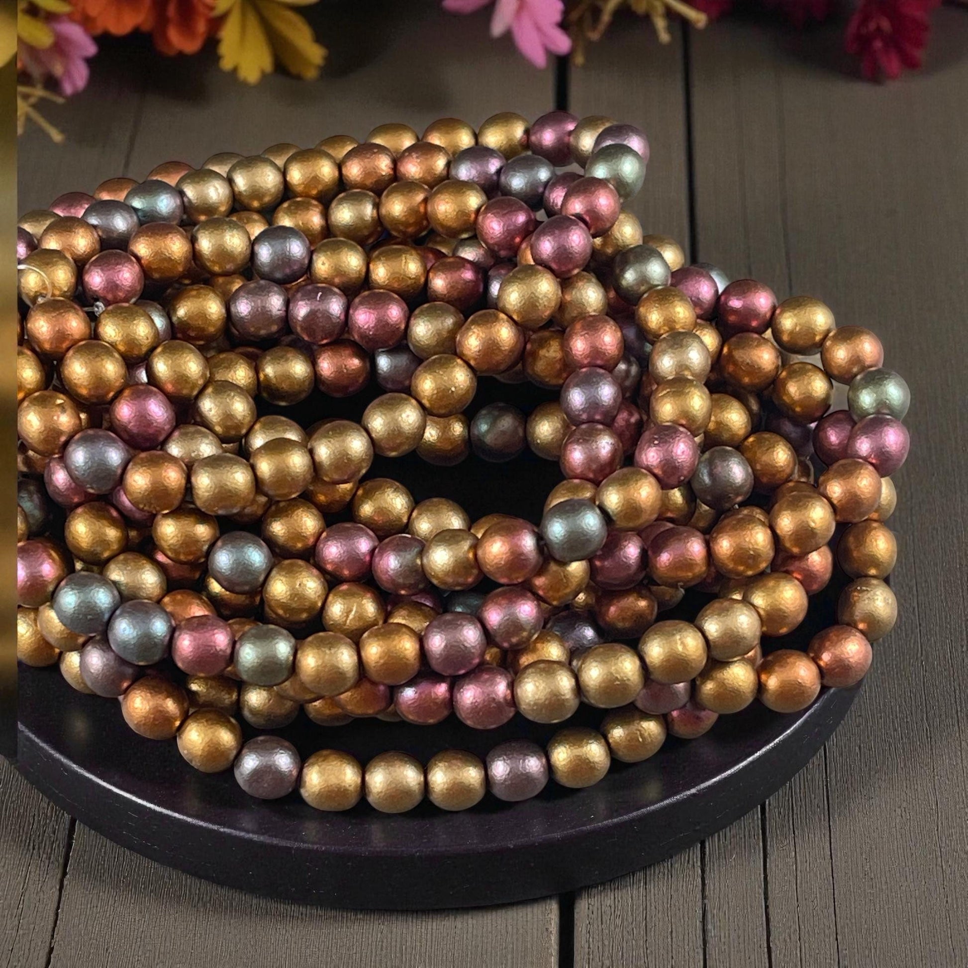 Czech Glass Beads - 6mm Round Druk, Metallic Mix, Gold Green, Copper (D6/N-083) * Qty. 30