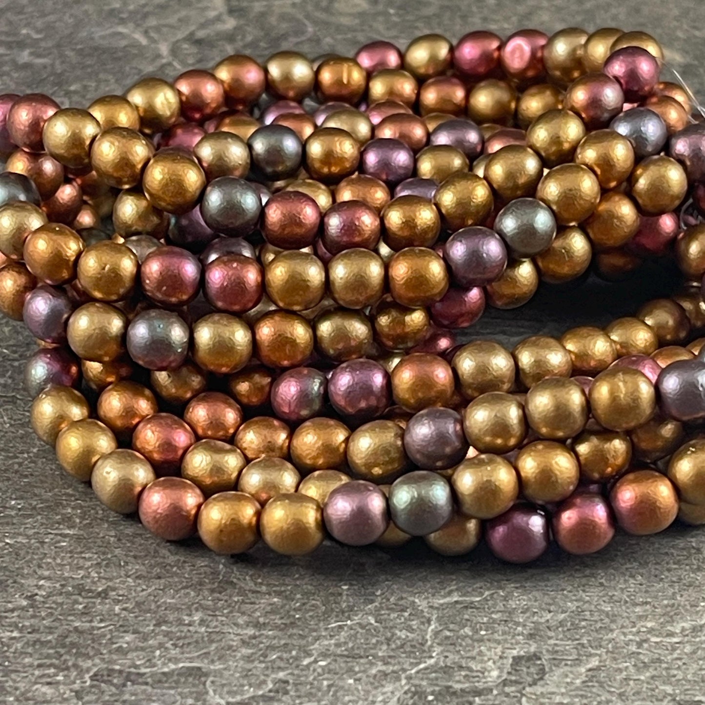 Czech Glass Beads - 6mm Round Druk, Metallic Mix, Gold Green, Copper (D6/N-083) * Qty. 30