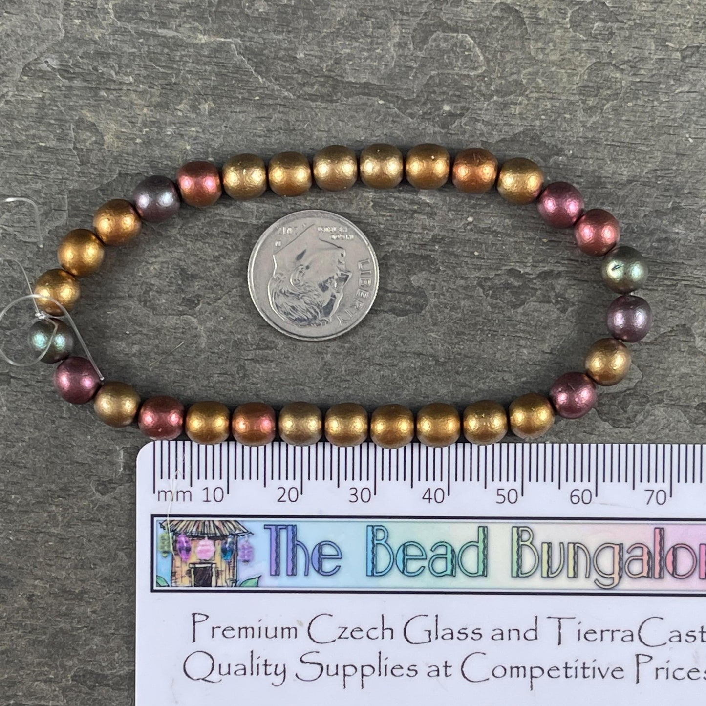 Czech Glass Beads - 6mm Round Druk, Metallic Mix, Gold Green, Copper (D6/N-083) * Qty. 30