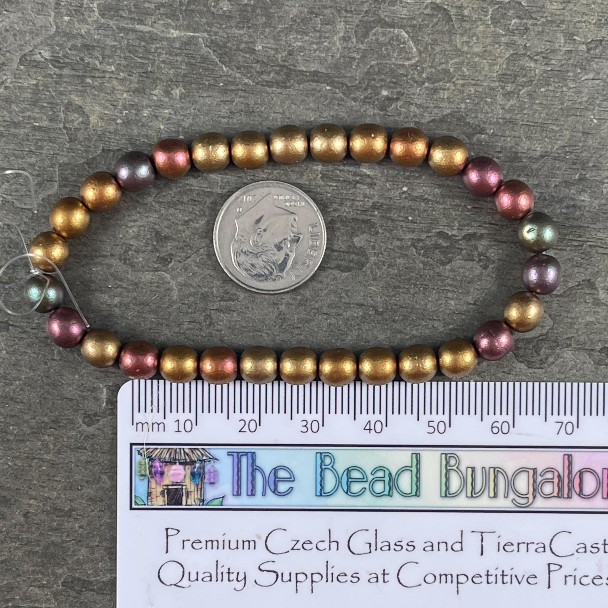 Czech Glass Beads - 6mm Round Druk, Metallic Mix, Gold Green, Copper (D6/N-083) * Qty. 30