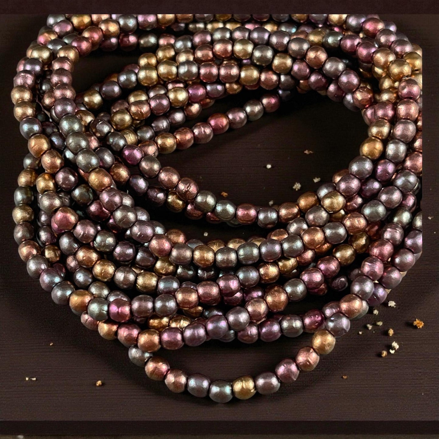 Czech Glass Beads - 4mm Round Druk, Metallic Mix, Gold, Green, Copper (D4/N-076) * Qty. 50
