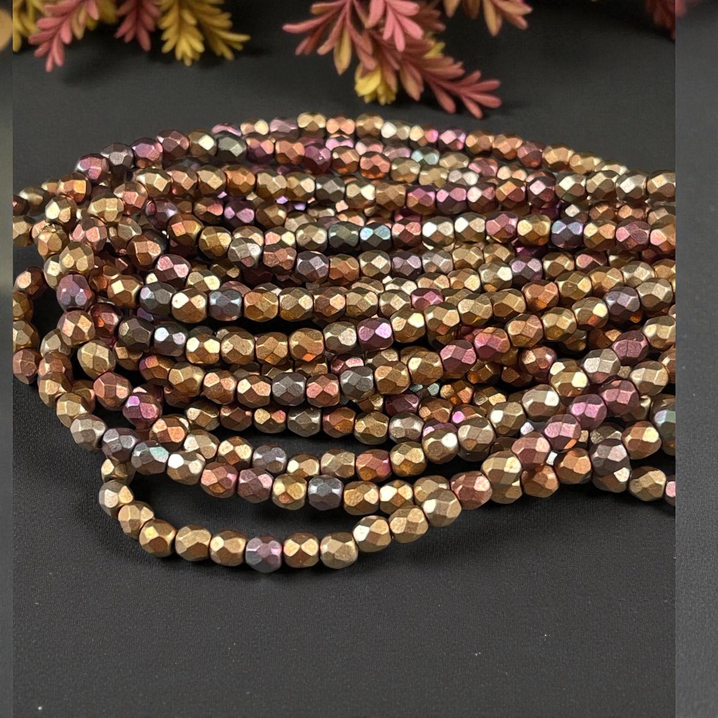Czech Glass Beads - 4mm Faceted Round, Metallic Mix, Gold, Green, Copper (FP4/N-107) * Qty. 50