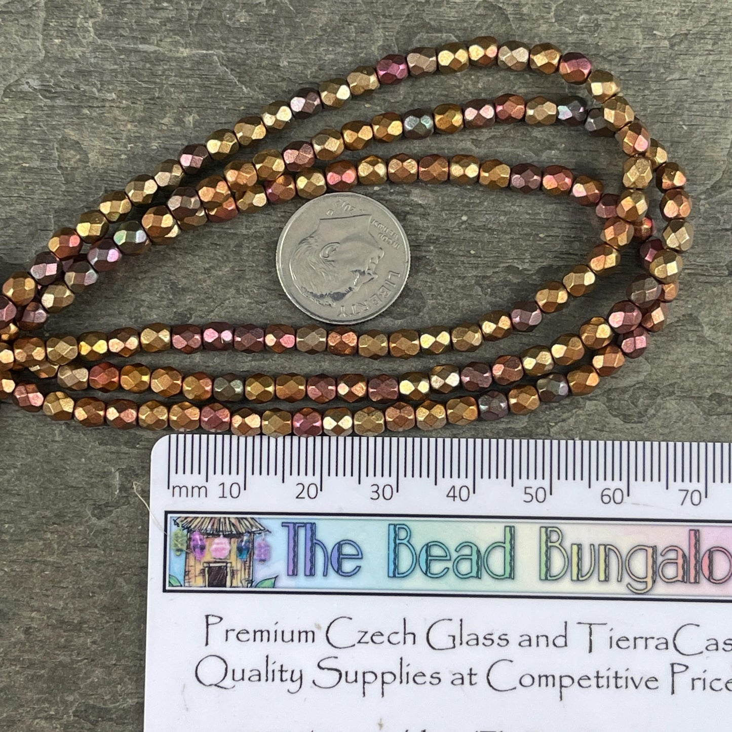 Czech Glass Beads - 4mm Faceted Round, Metallic Mix, Gold, Green, Copper (FP4/N-107) * Qty. 50